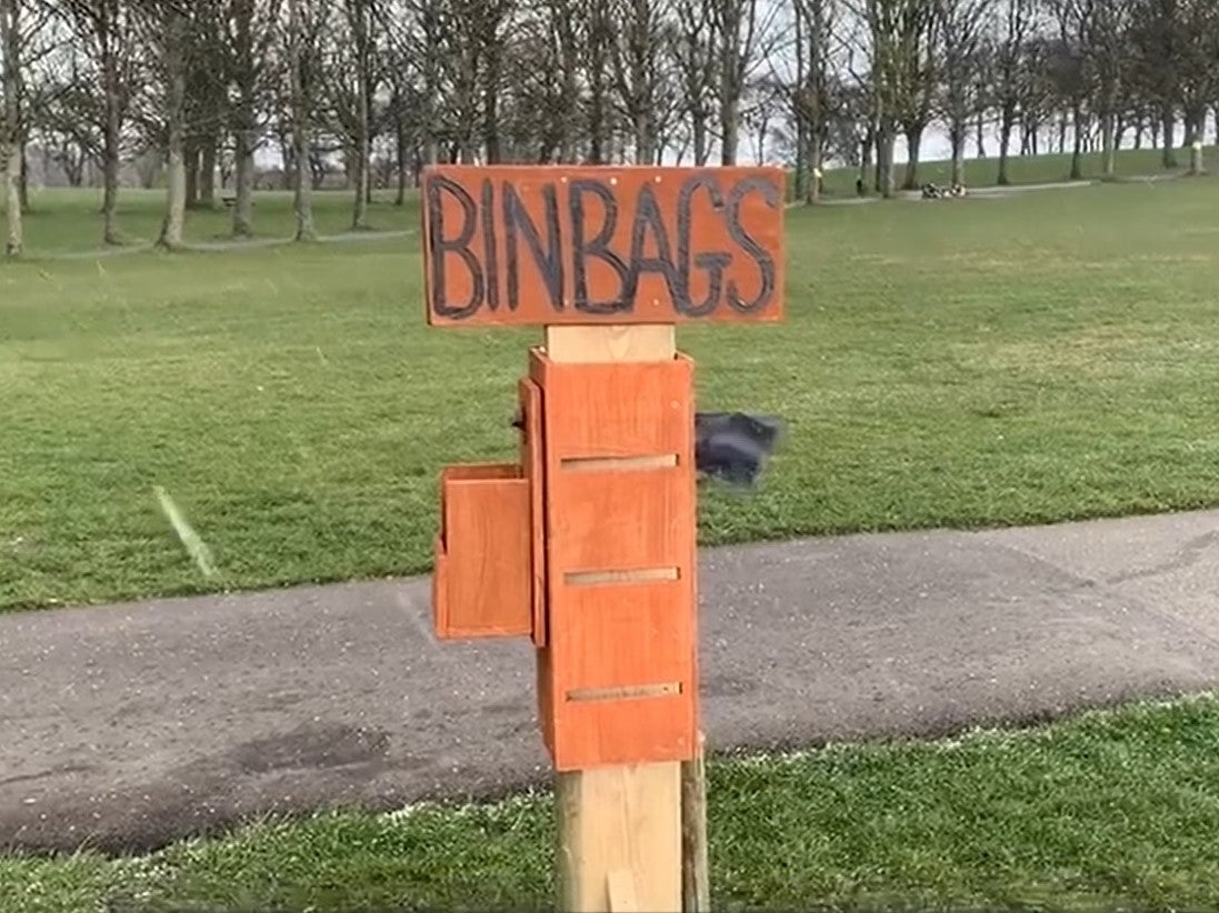 Bin bag dispenser designed by Jack Colmer in Woodhouse Moor, Leeds