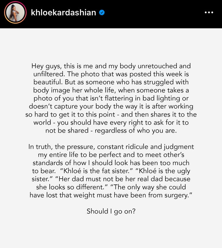 Khloe Kardashian’s message about body image