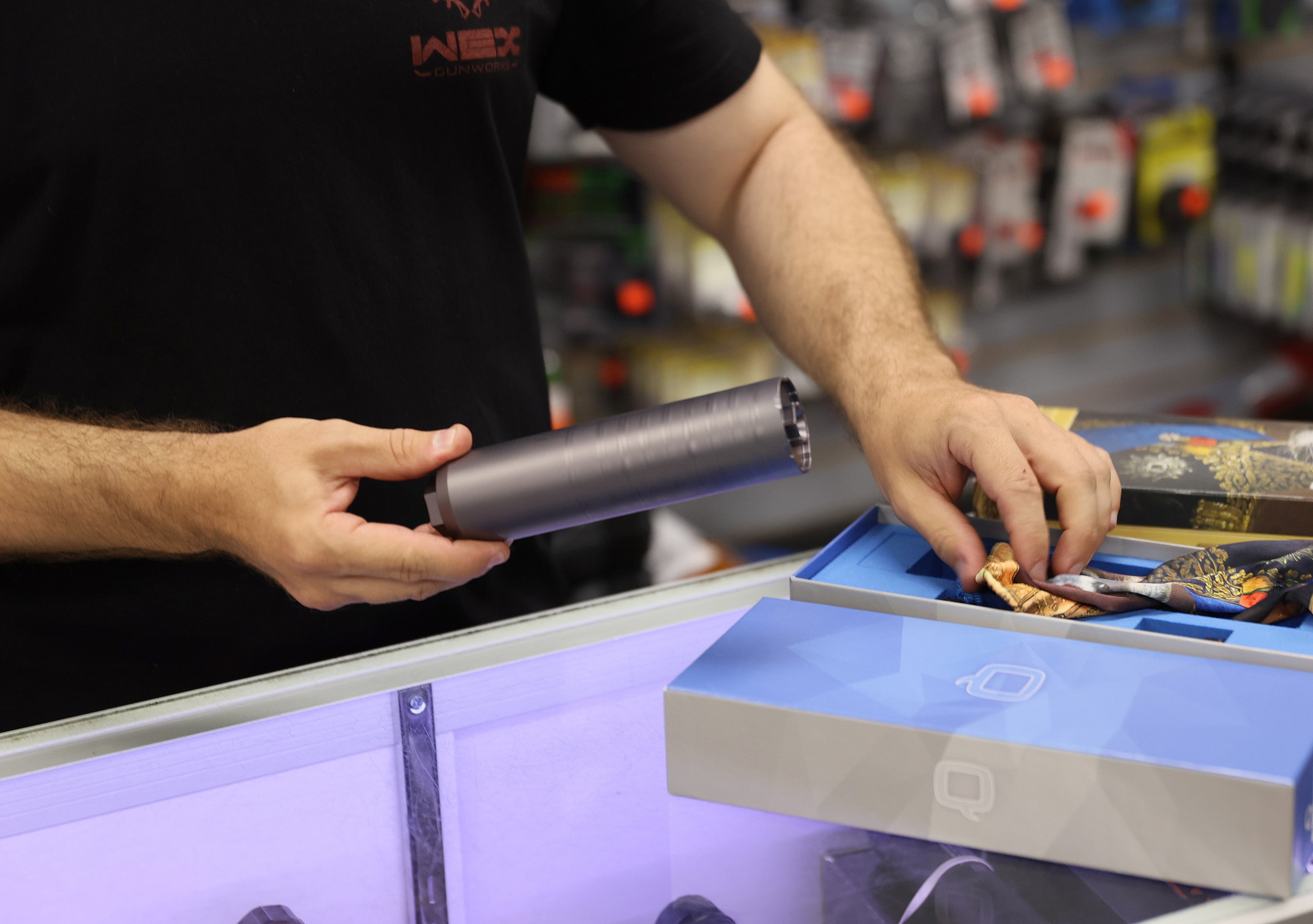 File photo of a gun suppressor at WEX Gunworks in Delray Beach, Florida. US President Joe Biden aims to restrict proliferation of ghost guns in the country