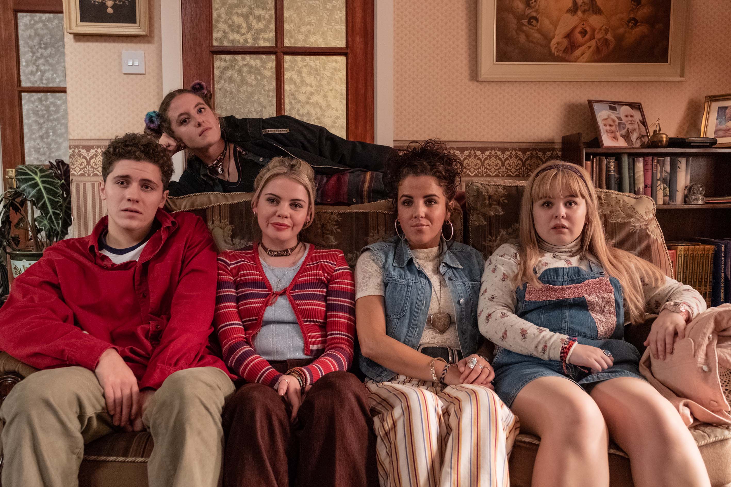 James Maguire, Saoirse Monica-Jackson, Jamie-Lee O’Donnell, Nicola Coughlan and Louisa Clare Harland in Troubles-set sitcom Derry Girls