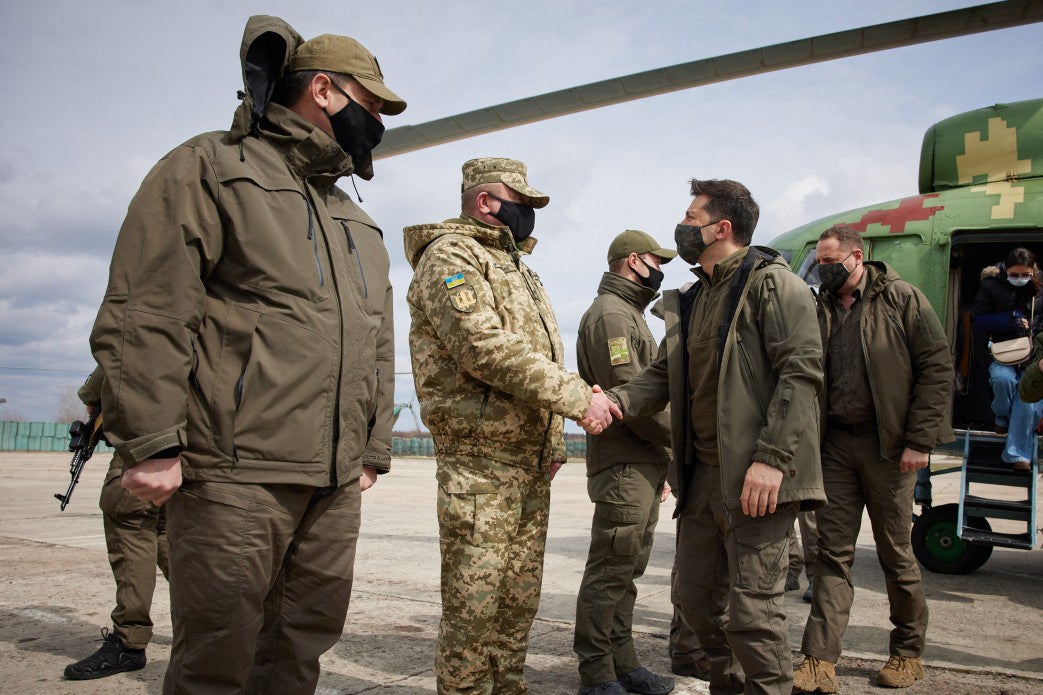 President Volodymyr Zelensky arrives in the Donetsk region on Thursday