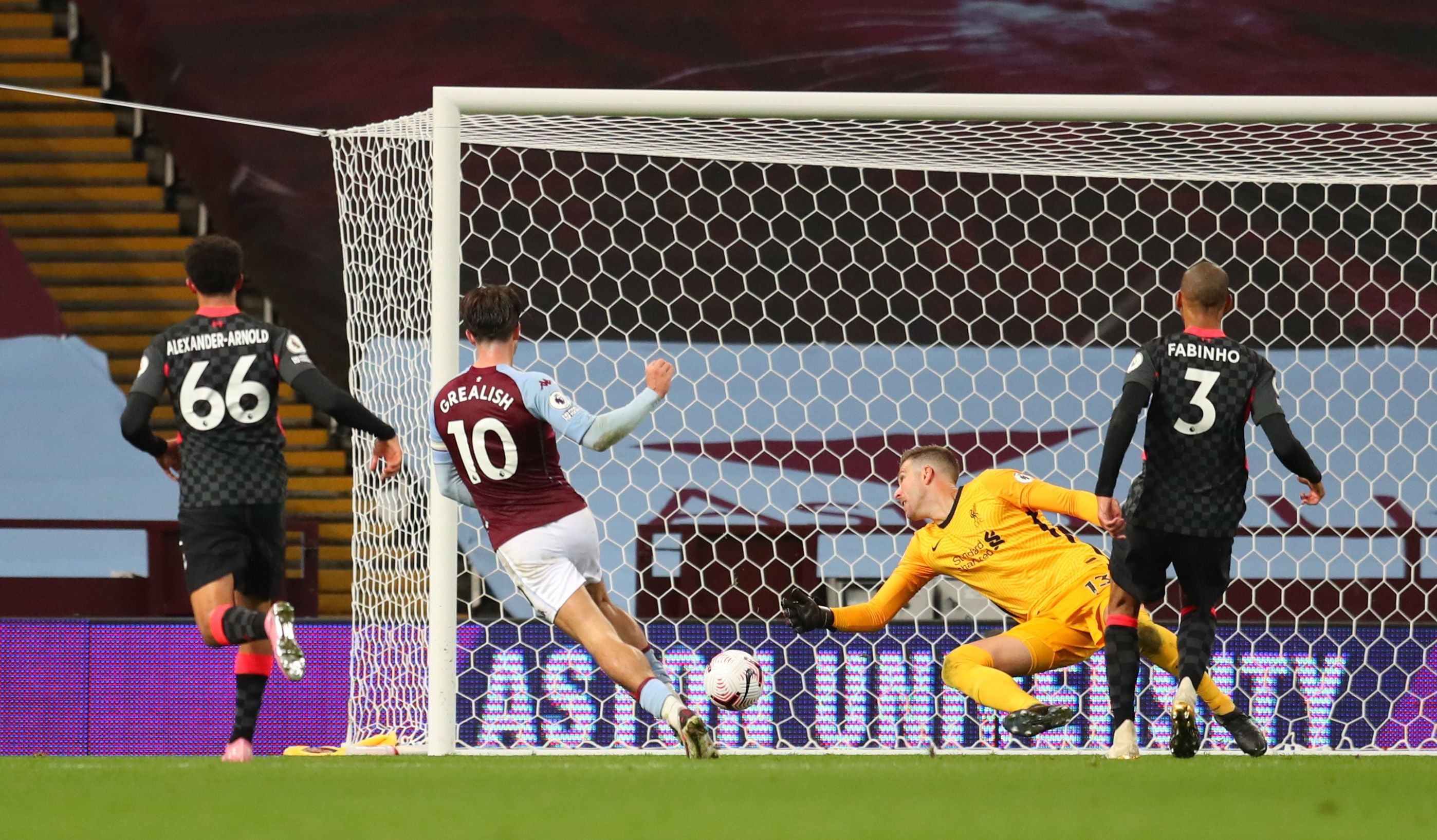 Jack Grealish scores Villa’s seventh goal against Liverpool in October
