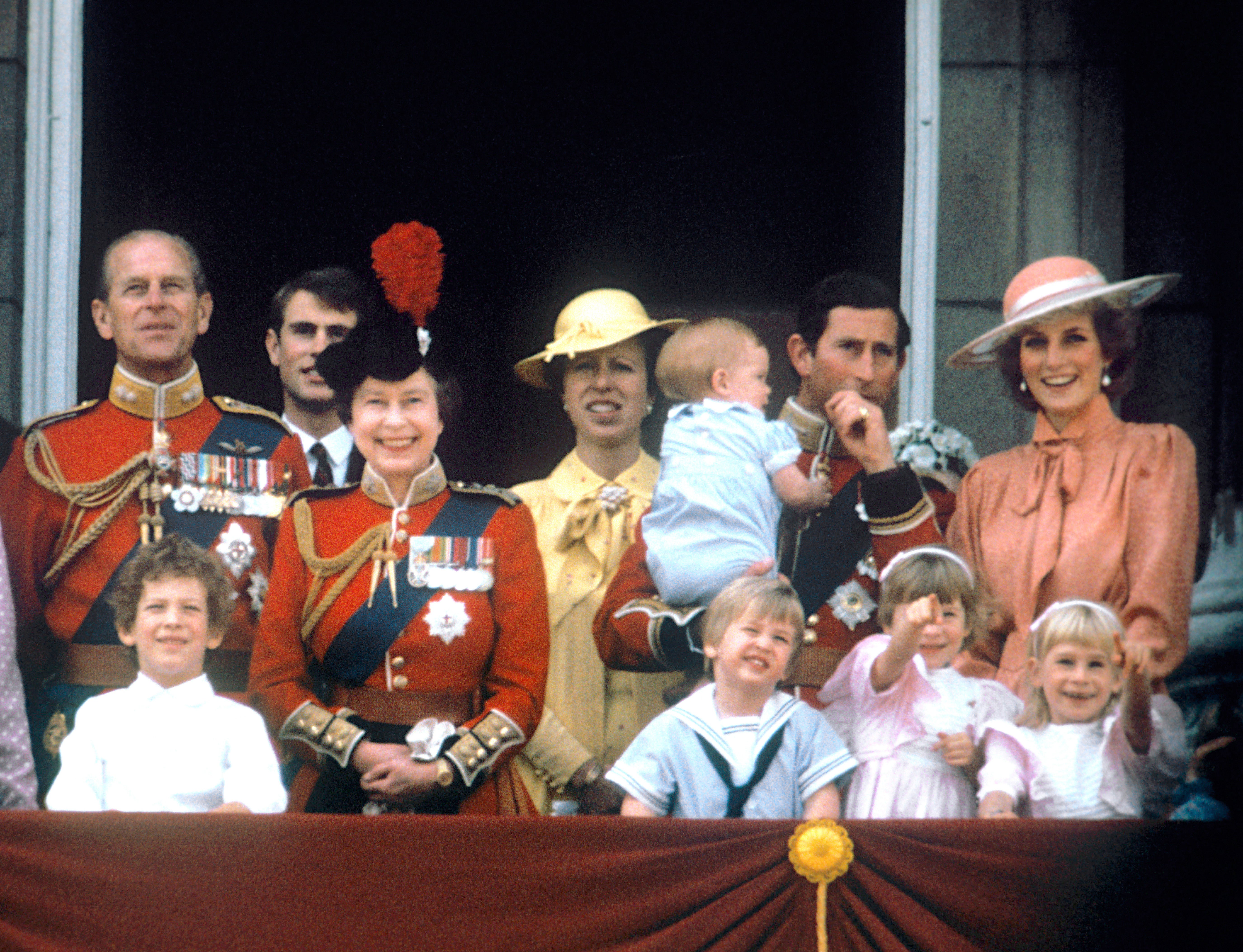 On the balcony of Buckingham Palace to watch the fly past in 1985