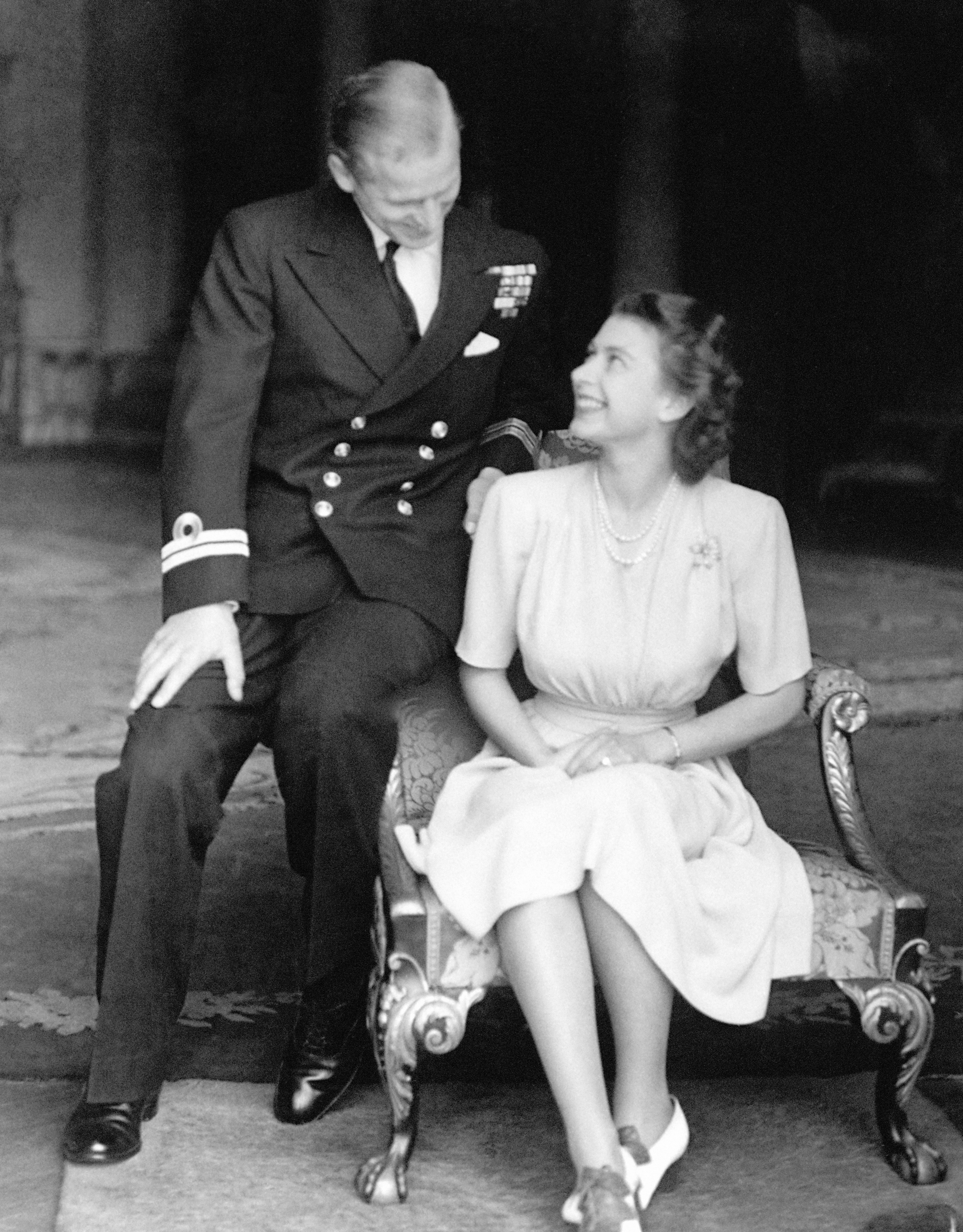 Announcing the royal engagement at Buckingham Palace in 1947