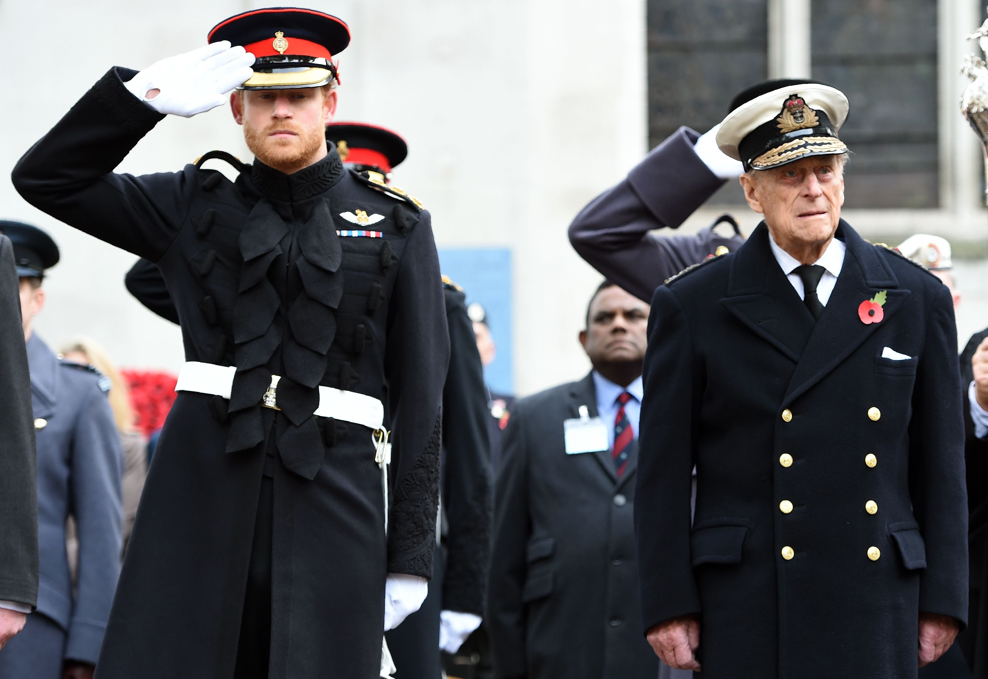 Prince Harry and Prince Philip at a Remembrance Day visit