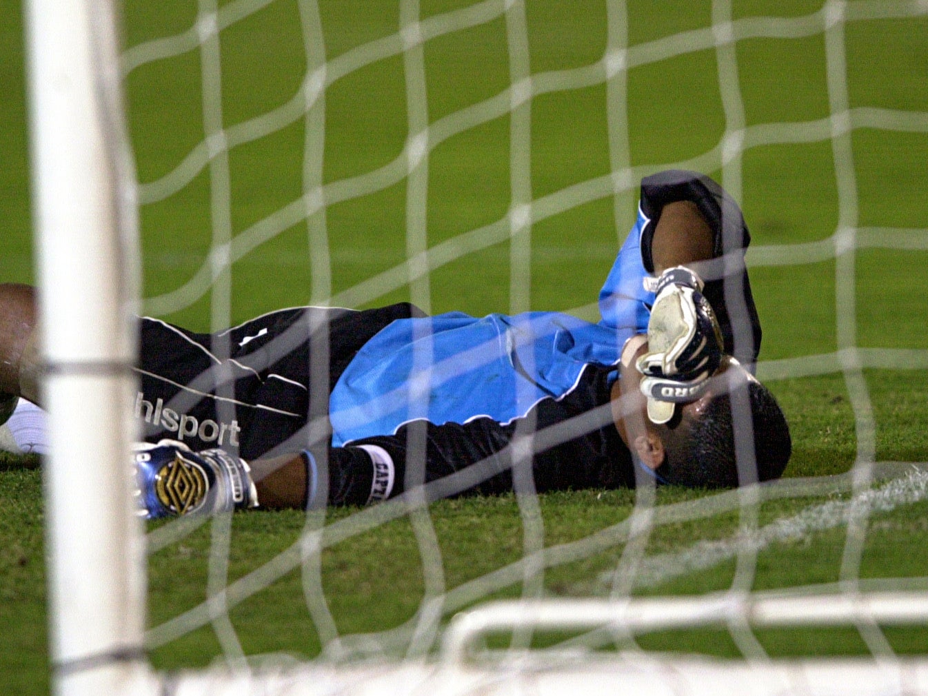 American Samoa goalkeeper Nicky Salapu, pictured here in the 2001 fixture, was still captain in 2019