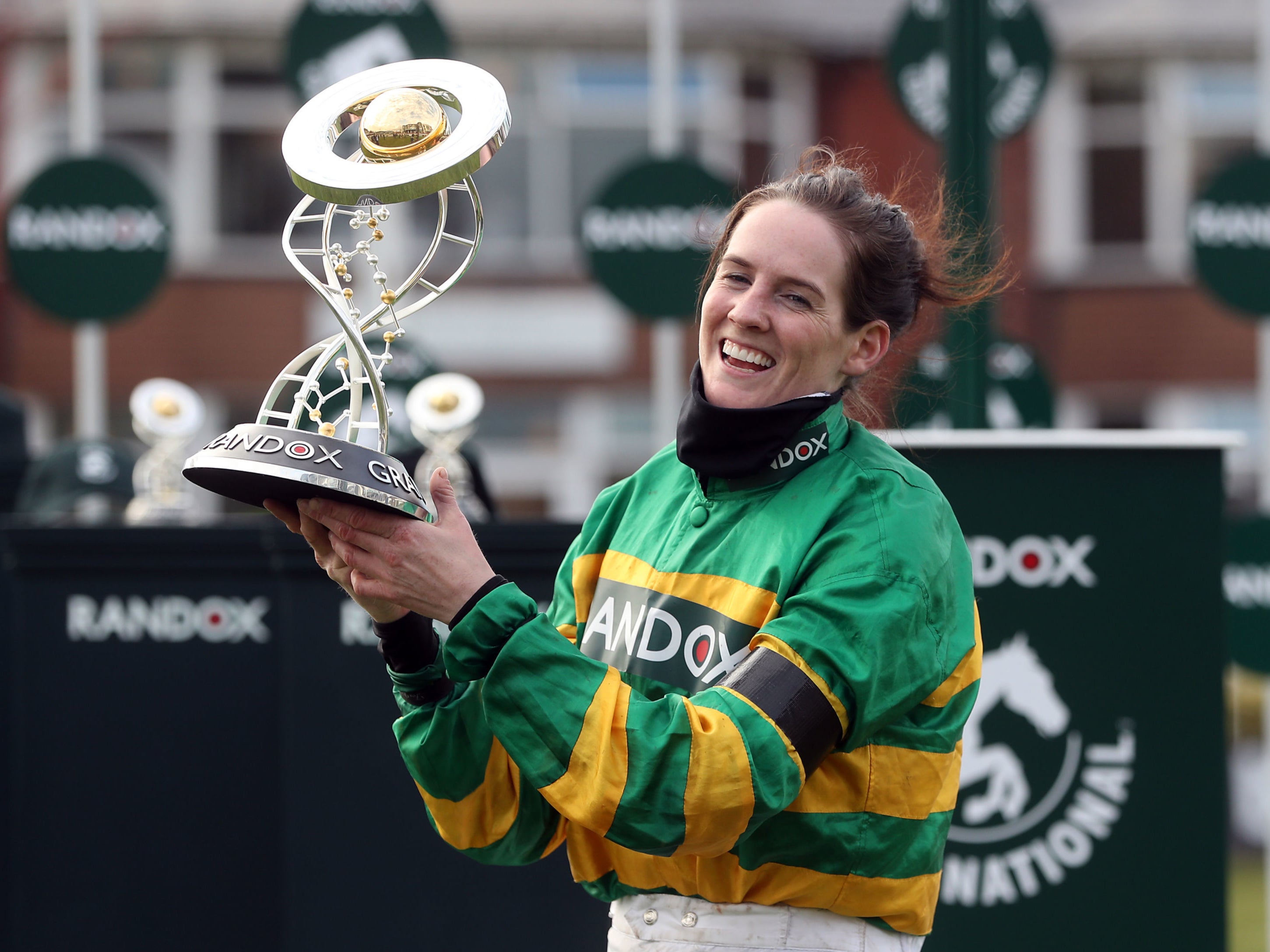 Rachael Blackmore celebrates winning the Grand National