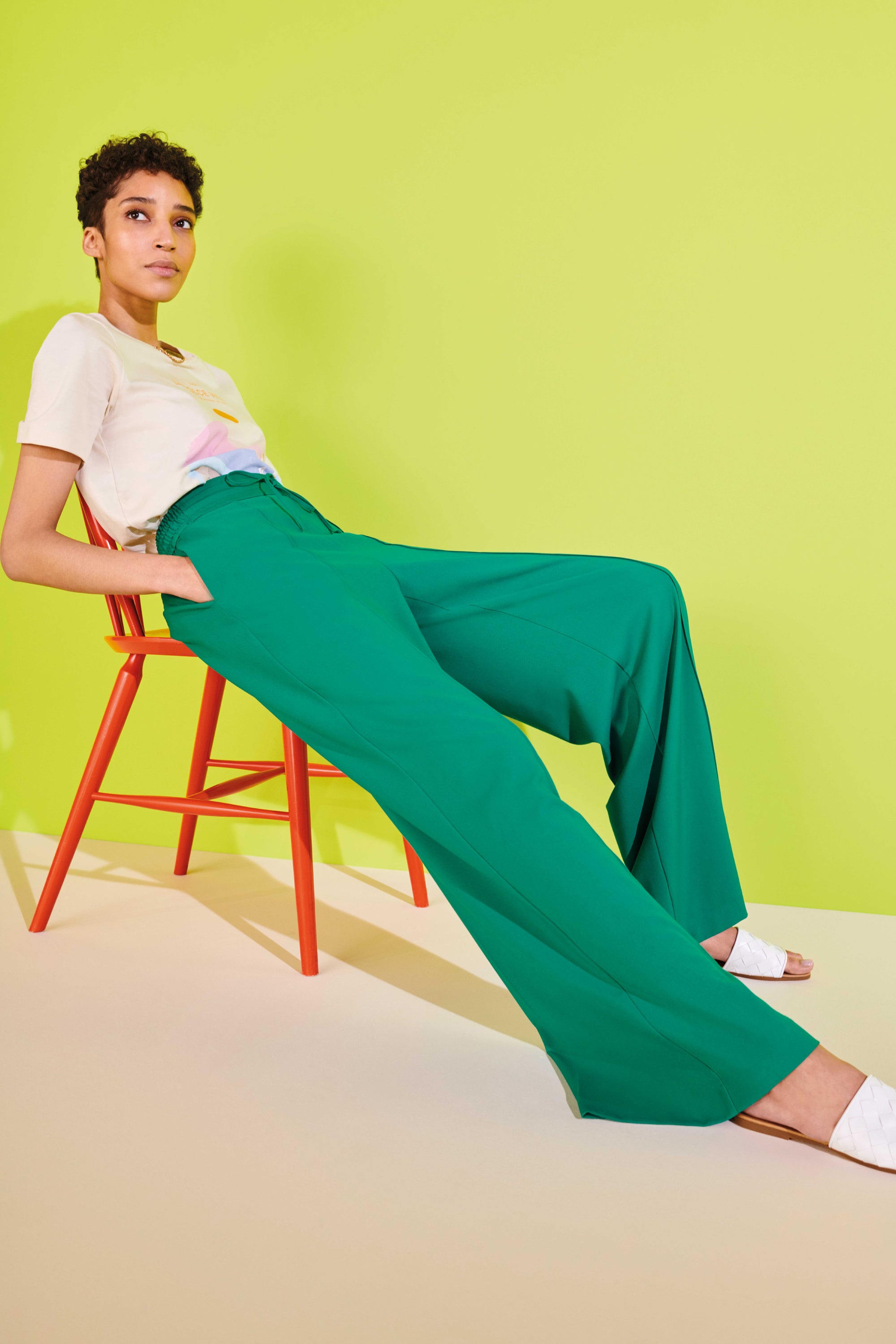 model posing in trousers