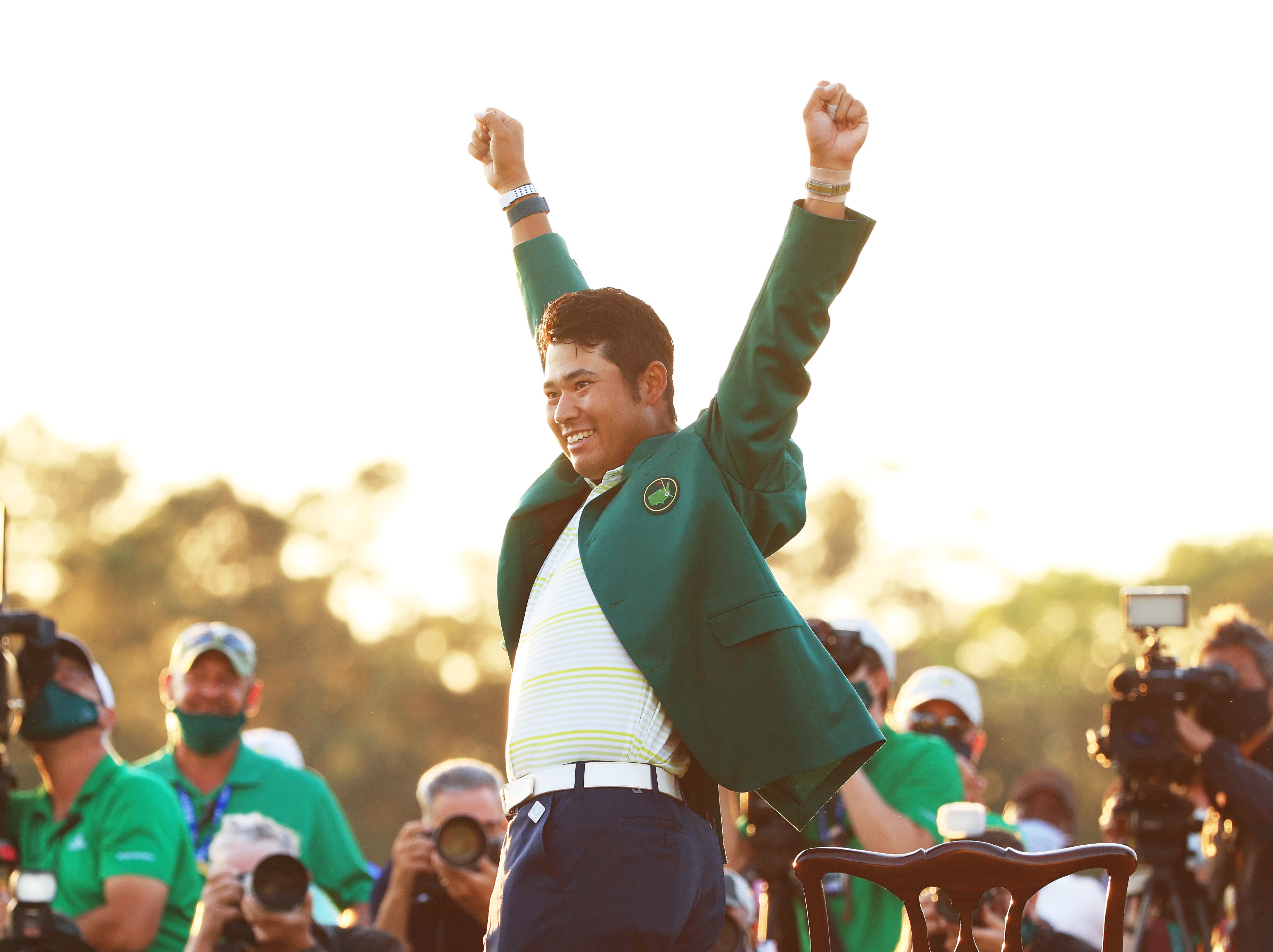 Hideki Matsuyama celebrates his Masters victory at Augusta