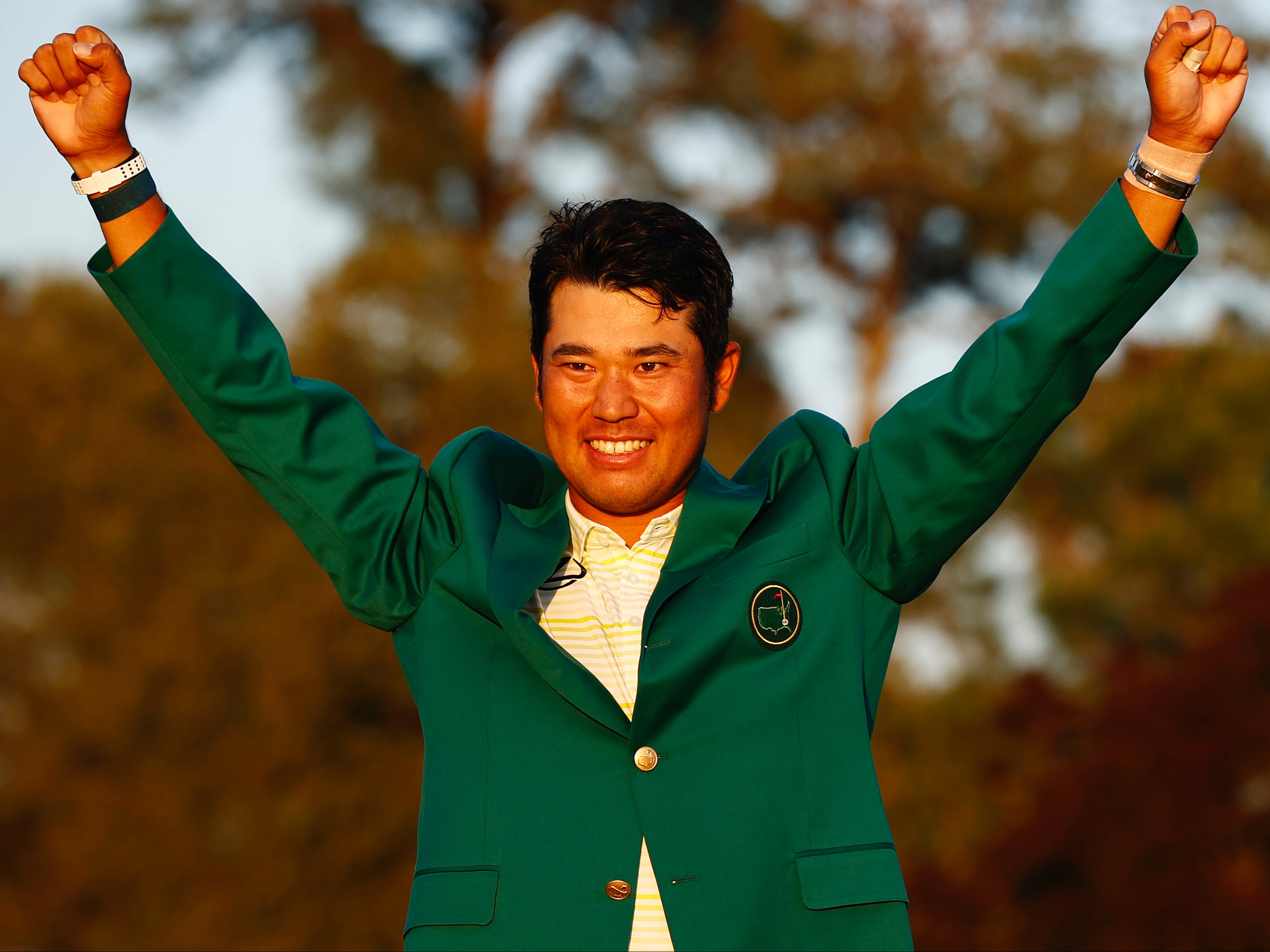 Hideki Matsuyama celebrates winning The Masters
