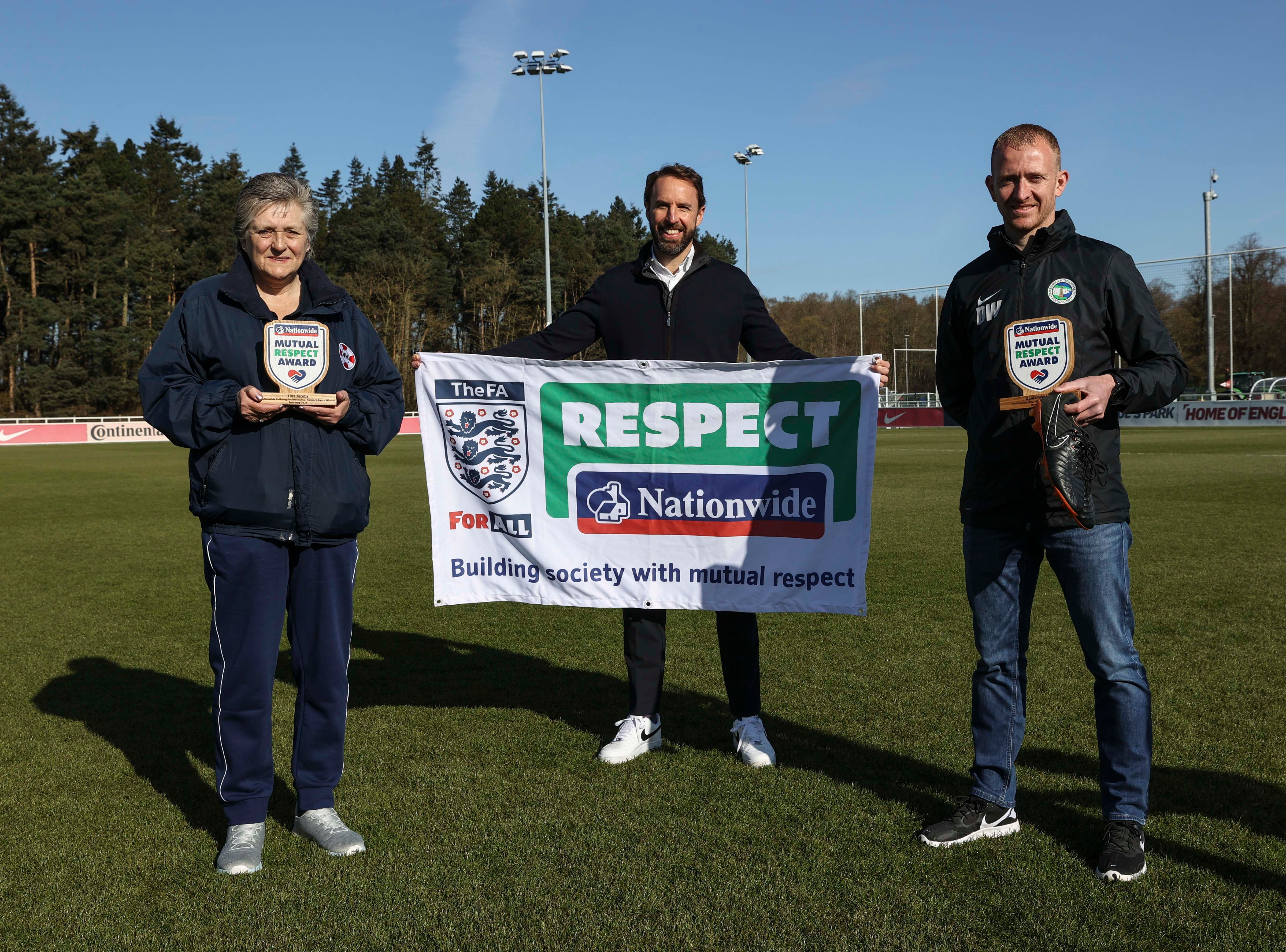 Southgate with the winners of the Nationwide Mutual Respect award