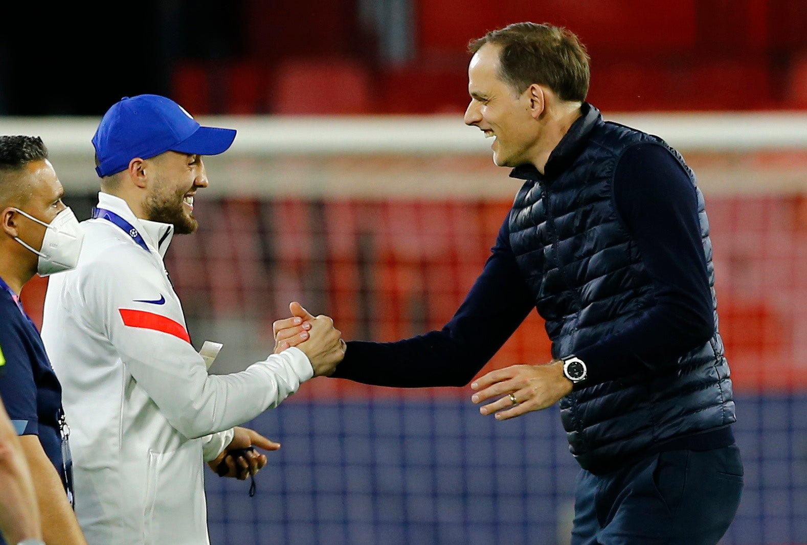 Mateo Kovacic celebrates reaching the semi-finals with his manager