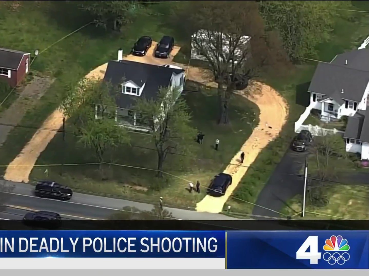 Aerial footage showing the scene of a fatal shooting in Leonardtown, Maryland, on Tuesday