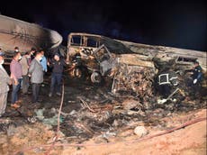 Twenty killed after bus overturns and catches fire while overtaking truck in Egypt