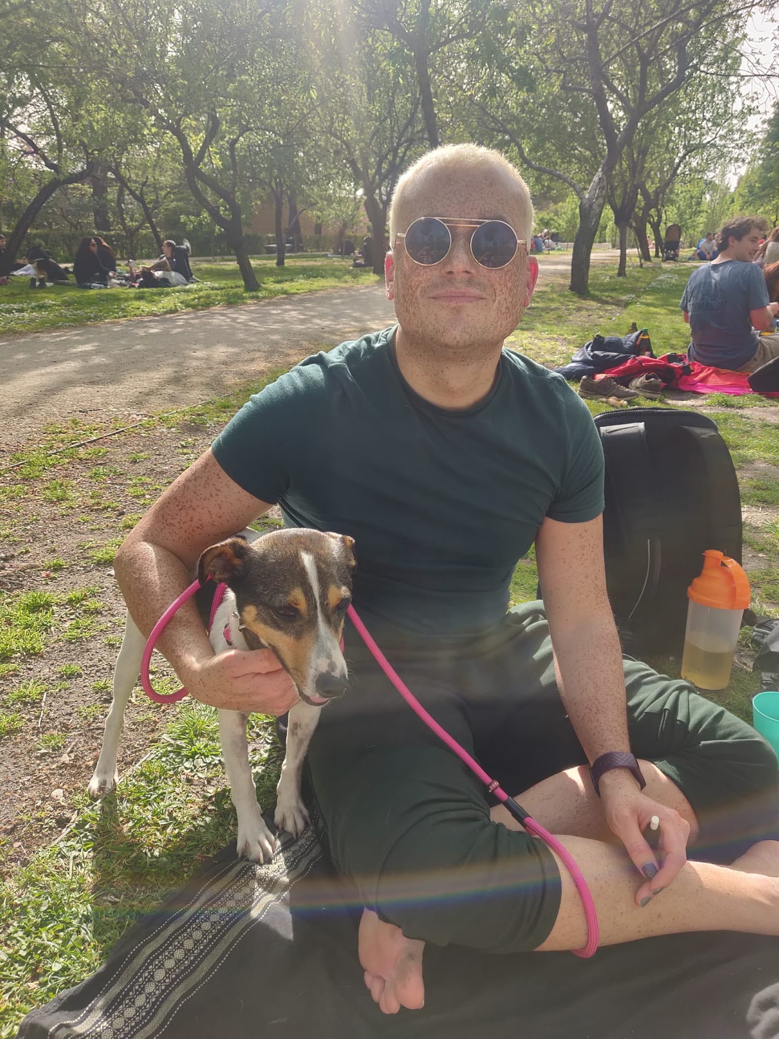 Andrew Gonsalves, pictured in his new home city Madrid with his adopted dog Steve, after fleeing the UK and Brexit for Spain, last year