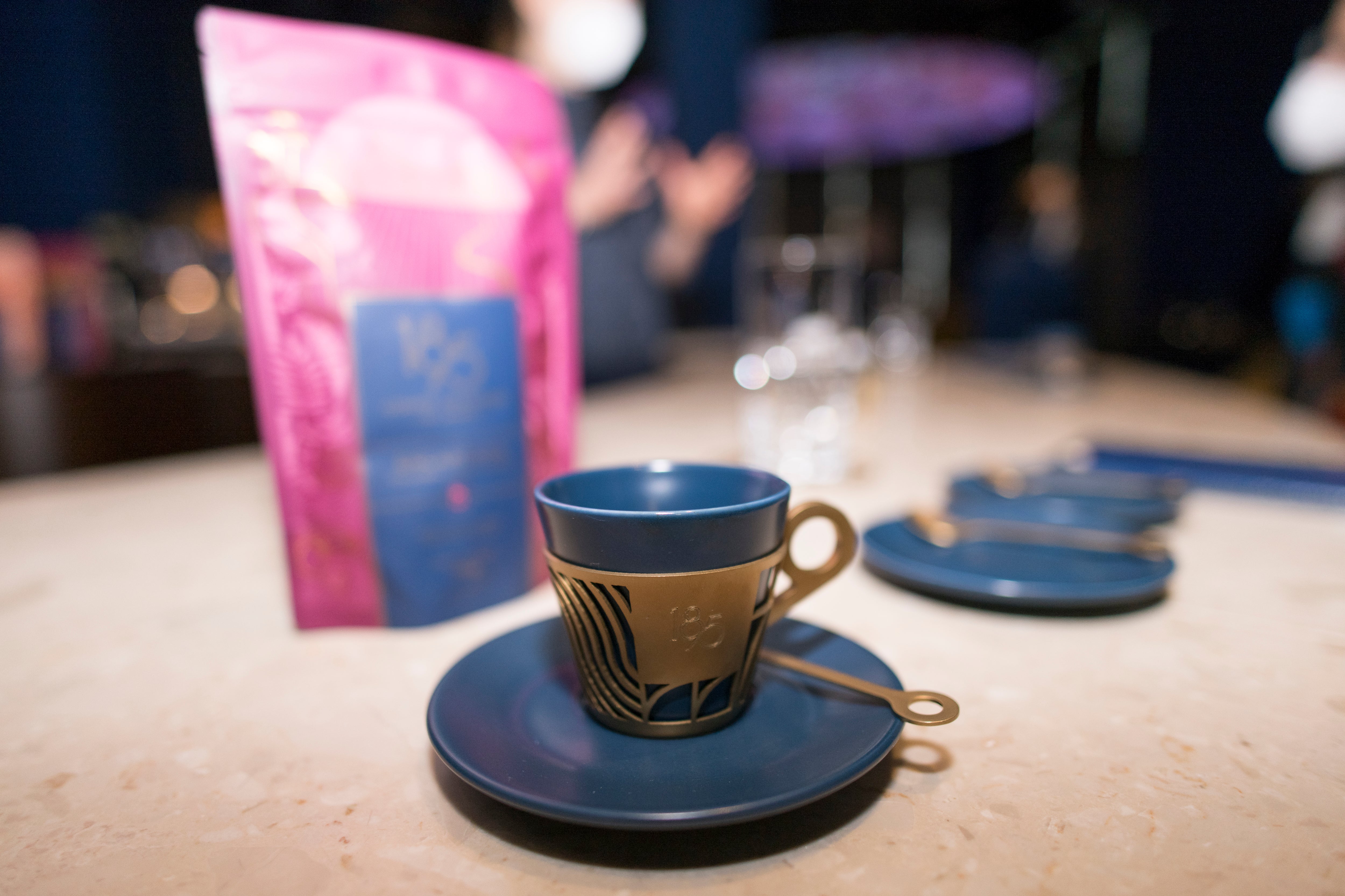 Cup of coffee on tasting bar of the Coffee Factory, Turin, Italy