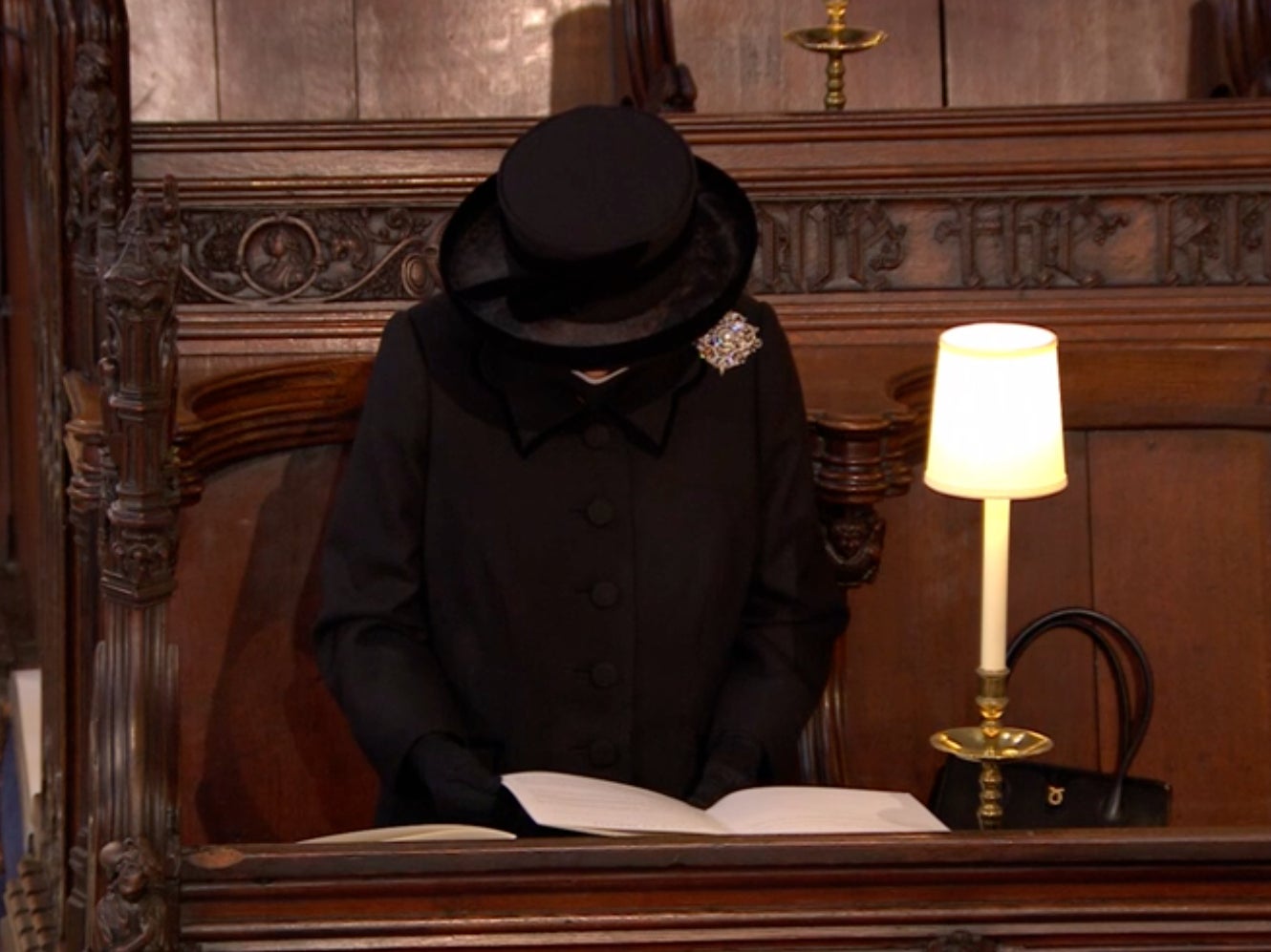 The Queen bows her head at Prince Philip’s funeral