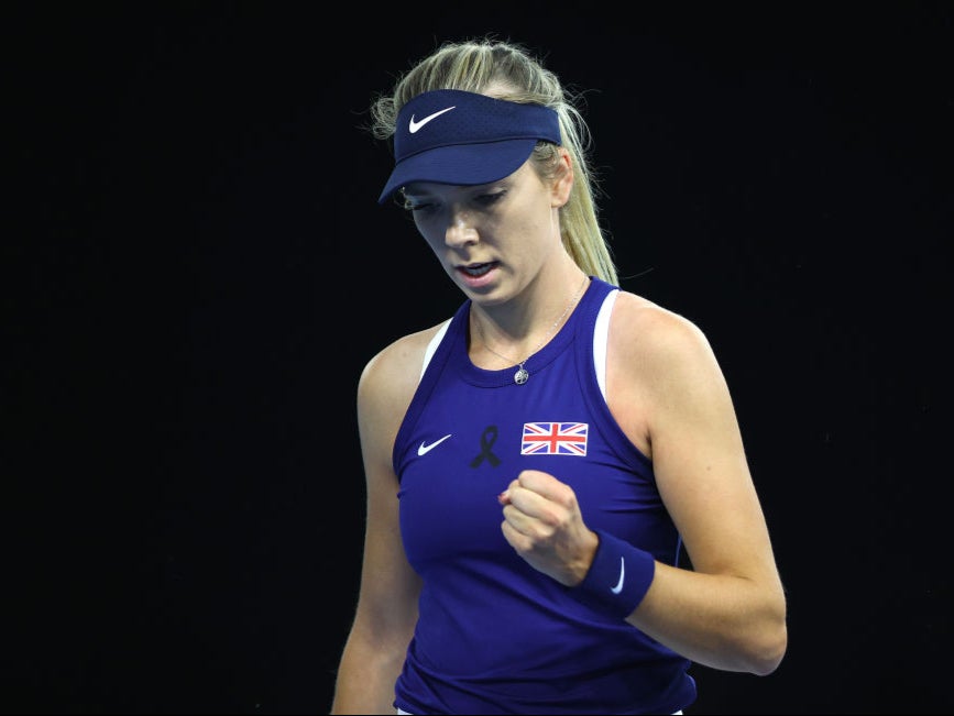 Katie Boulter celebrates victory