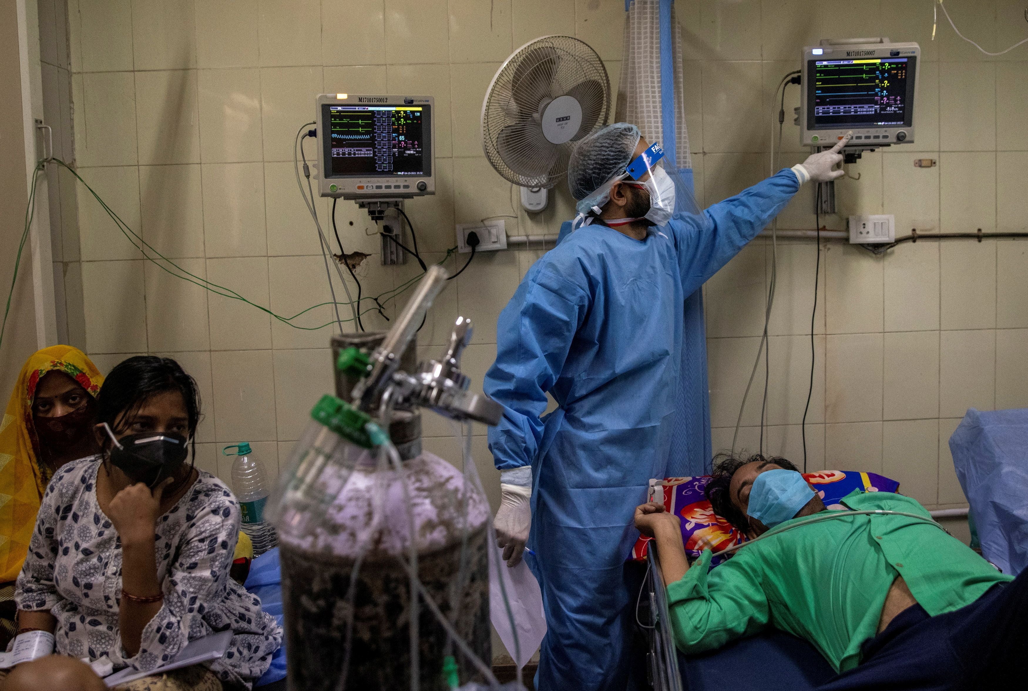 Coronavirus patients are treated at the casualty ward in Lok Nayak Jai Prakash Hospital amid the spread of the disease in New Delhi