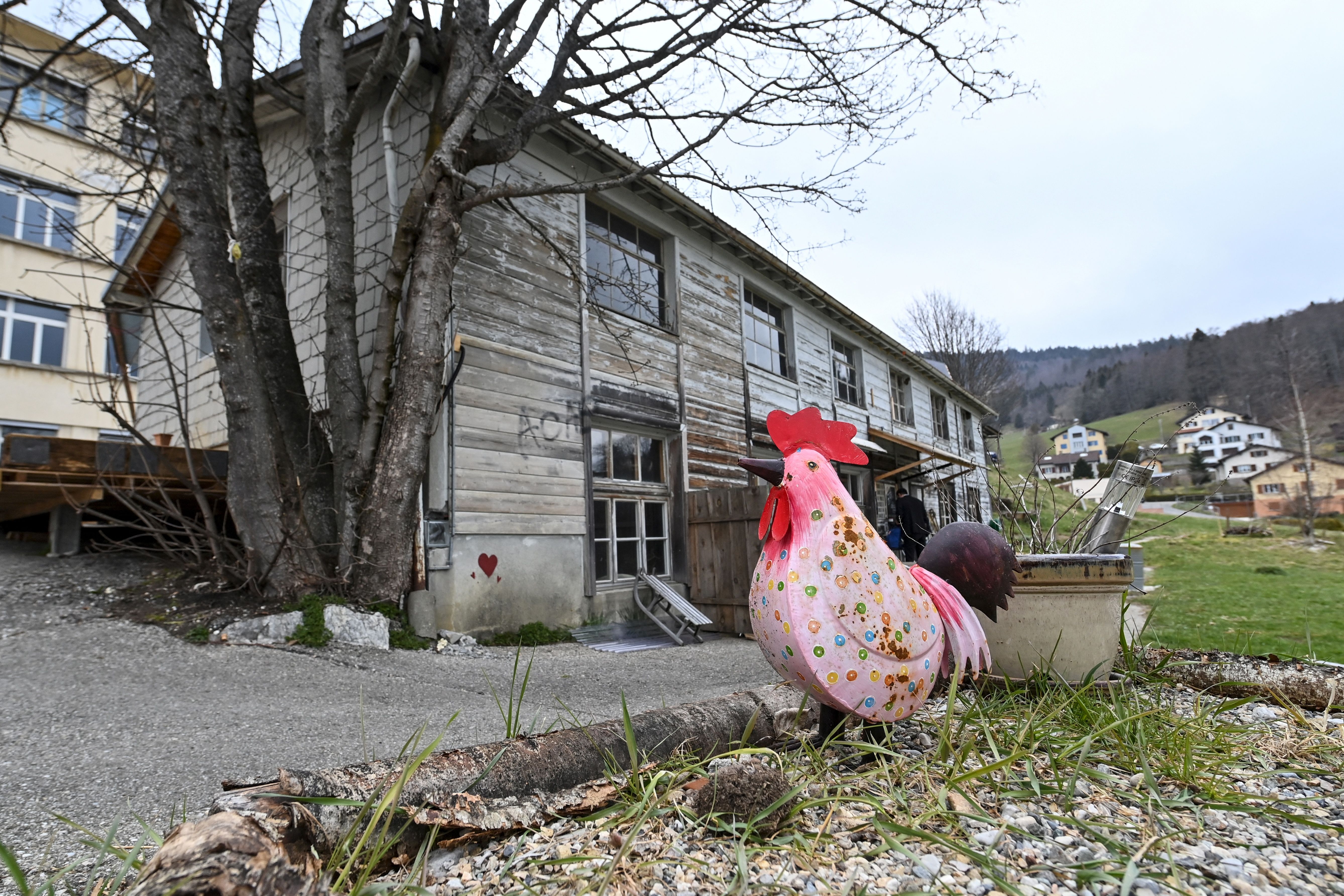 A wooden house a closed down factory in Sainte-Croix, Switzerland, where Mia Montemaggi was found with her mother