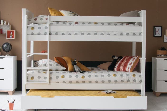 Little Folks Furniture classic beech bunk bed with storage and trundle