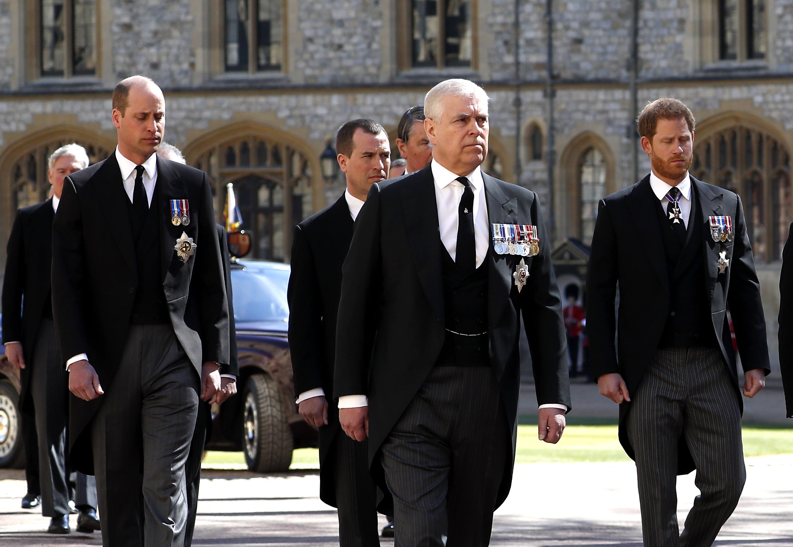 The Duke of Cambridge (left) and The Duke of Sussex (right) ahead of the funeral of the Duke of Edinburgh at Windsor Castle