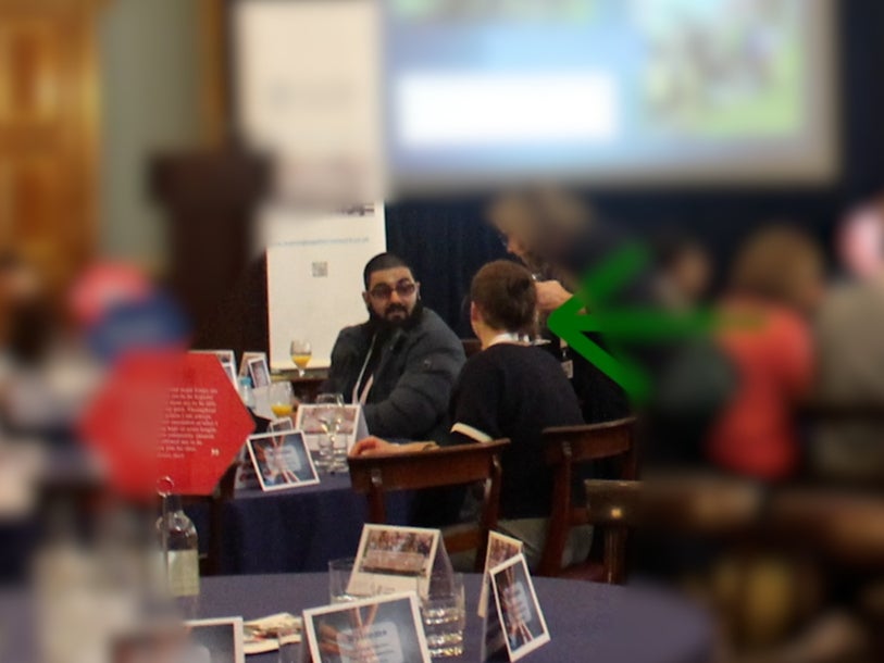 Usman Khan and Saskia Jones talking at the Learning Together event at Fishmongers’ Hall before he launched his attack