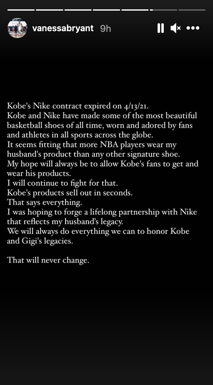 Vanessa Bryant issues statement regarding Kobe Bryant’s contract with Nike