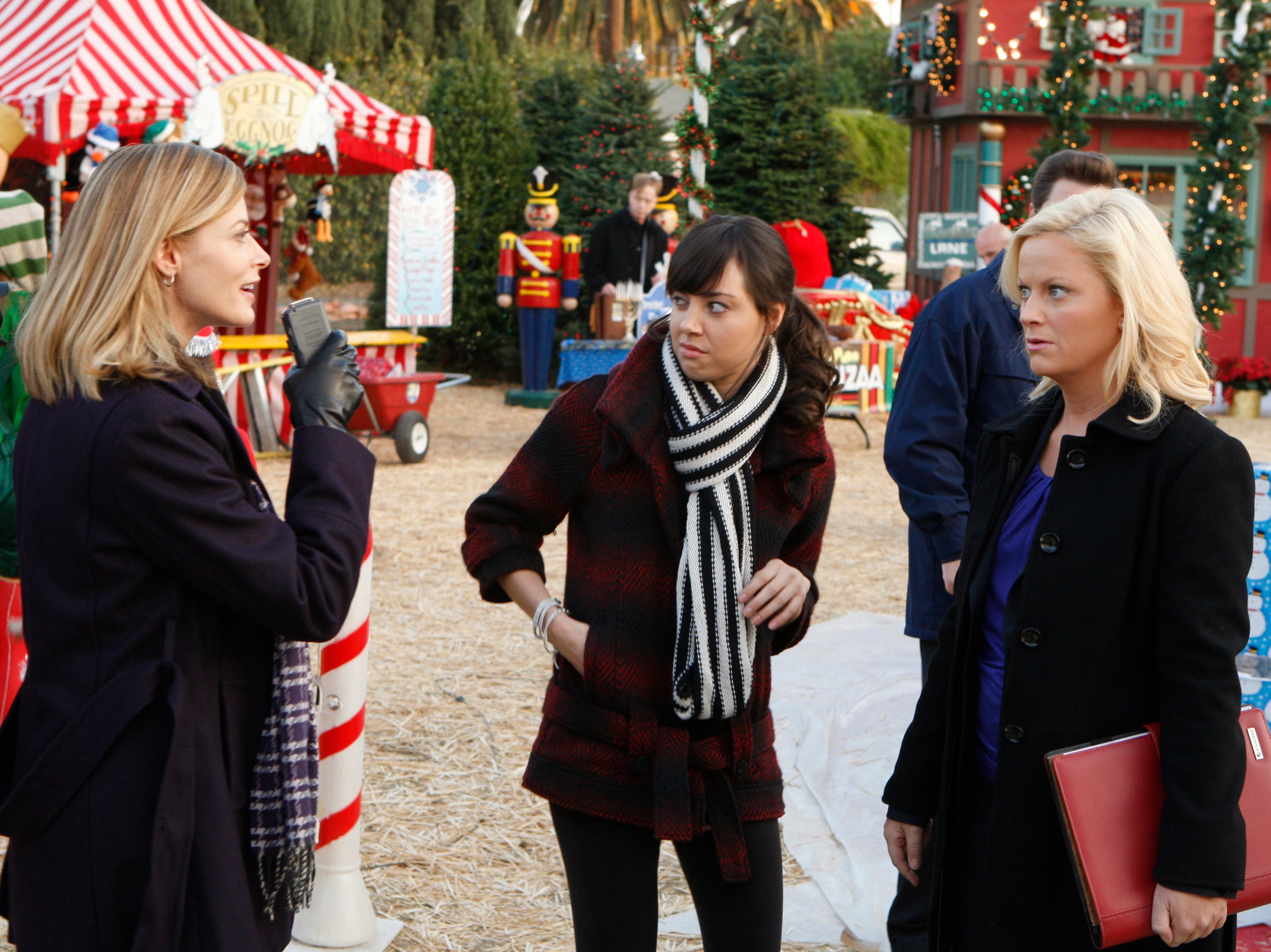 Aubrey Plaza (centre) as the sardonic April Ludgate in Parks and Recreation