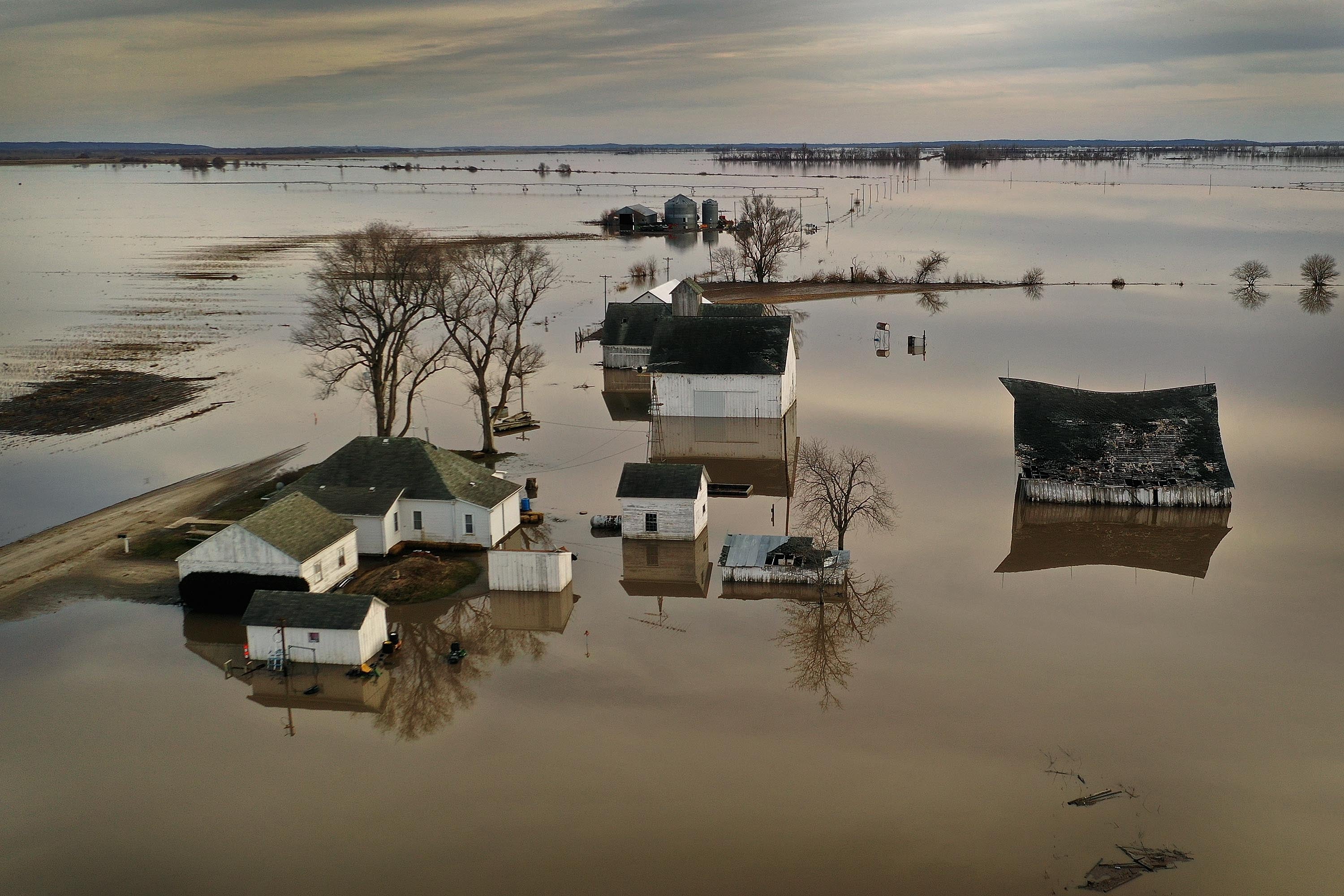 A farm near Craig, Missouri, surrounded by floodwaters – a sight that is becoming all too common