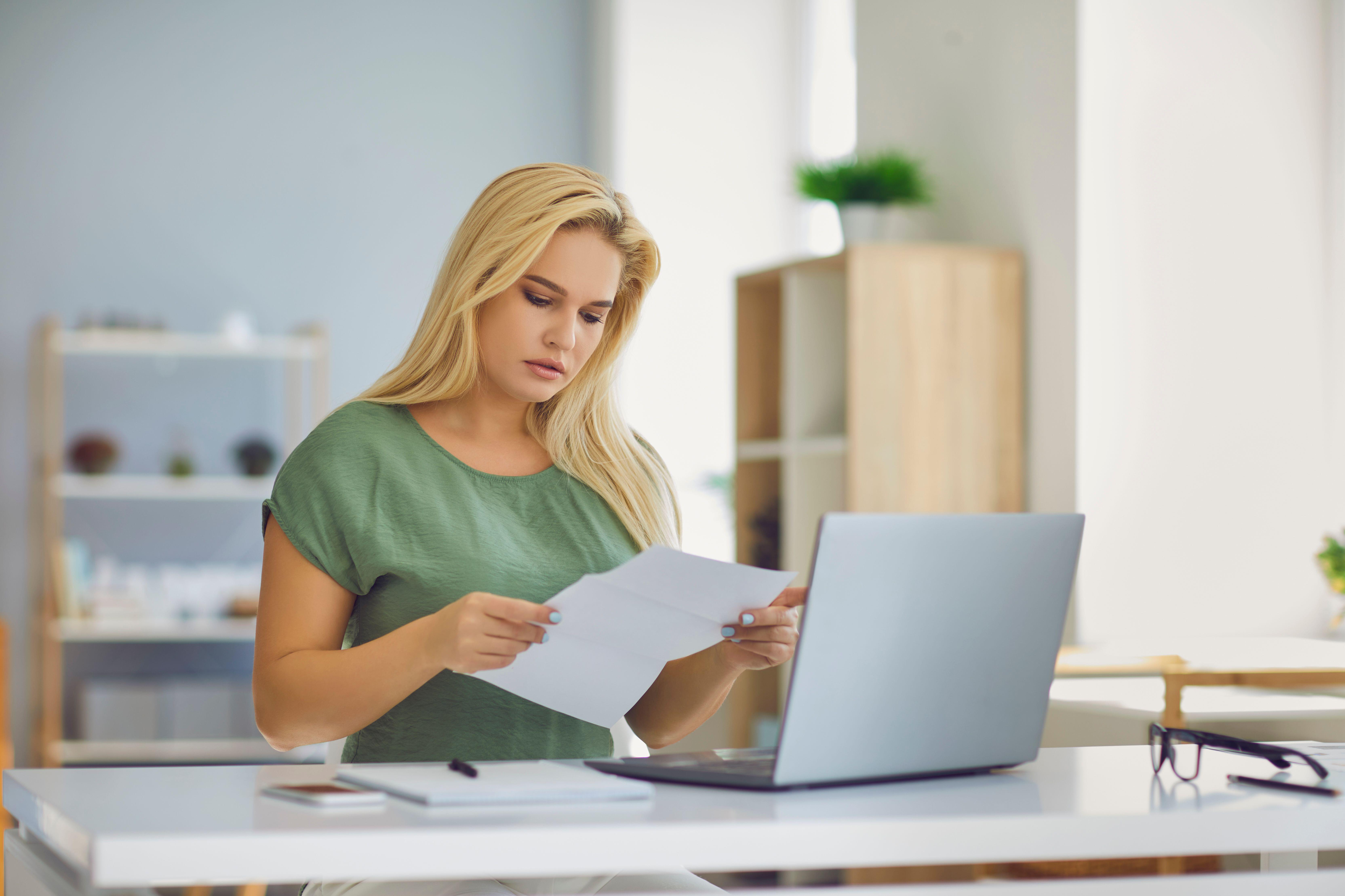 Woman reading a letter