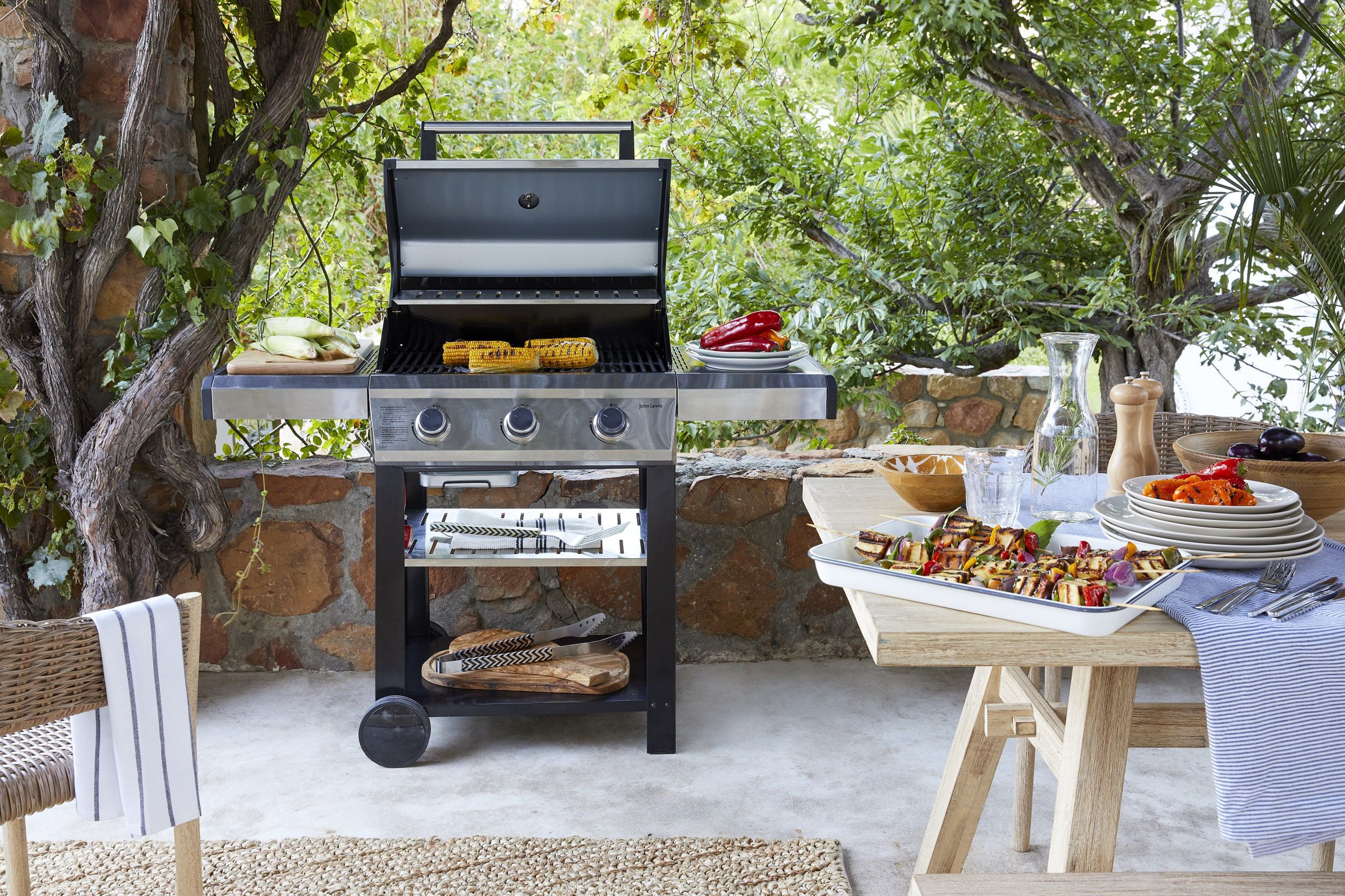 John Lewis & Partners 4 Burner Gas BBQ with Storage Trolley & 19-Piece Tool Set