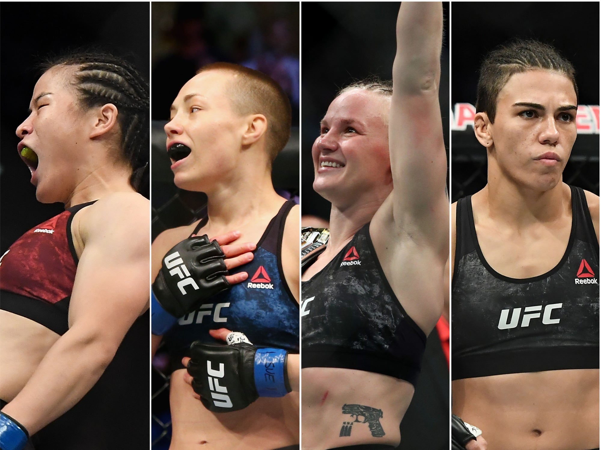 Weili Zhang takes on Rose Namajunas, while Valentina Shevchenko faces Jessia Andrade (L-R)