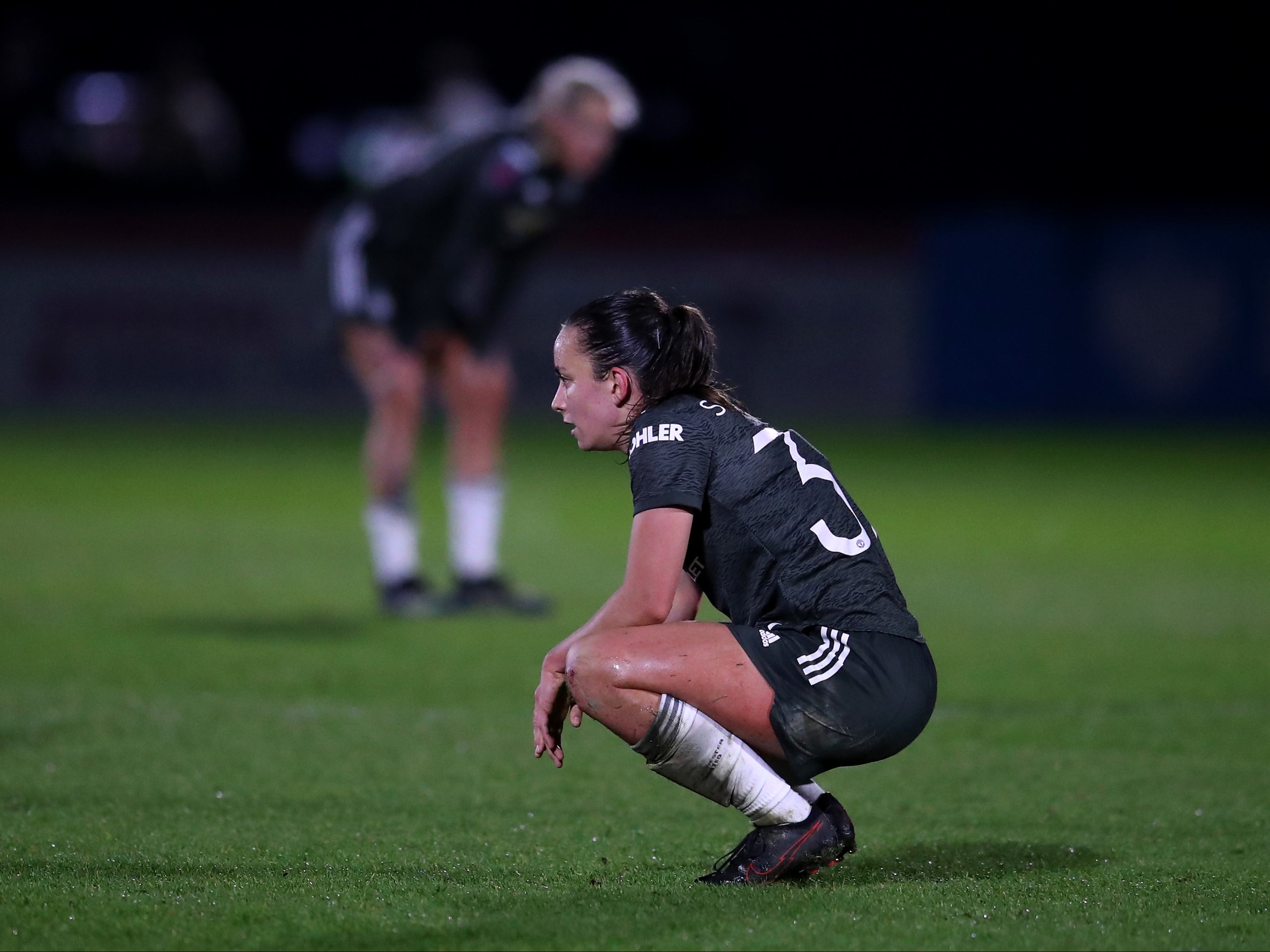 Lucy Staniforth of Manchester United shows her disappointment after defeat