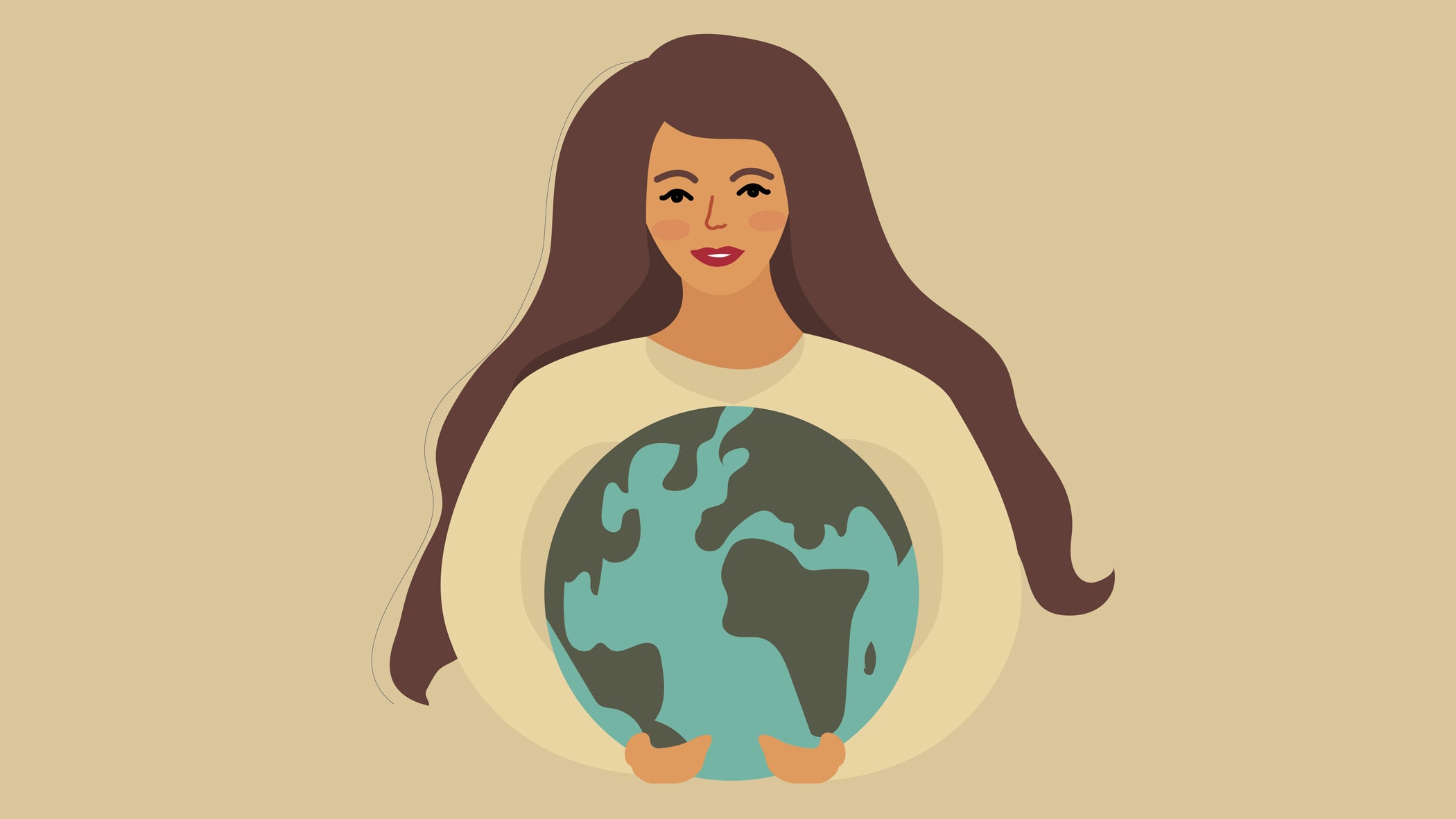 illustration of woman holding planet