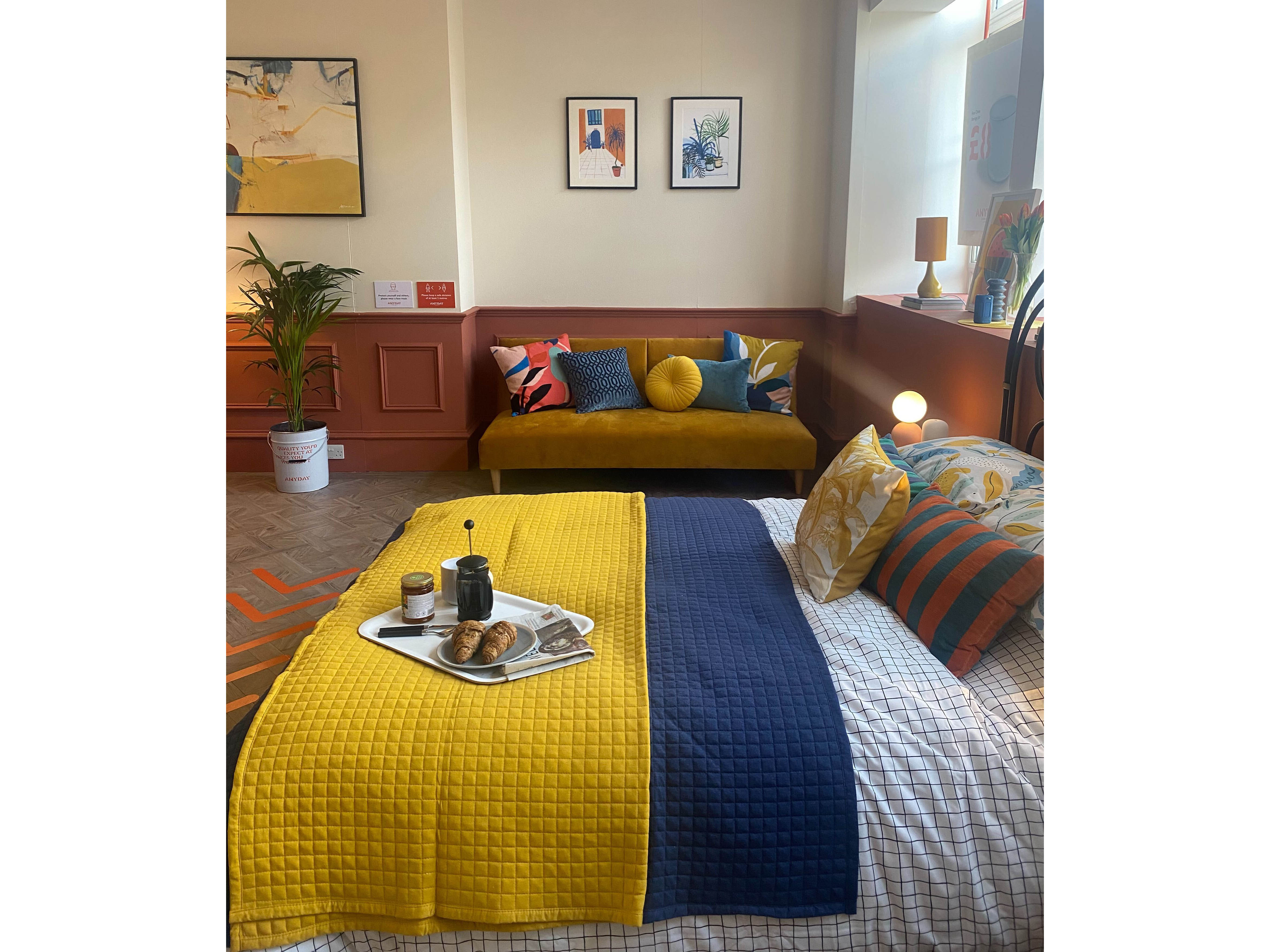 Bright colours are everywhere when it comes to bedding, sofa beds and other soft furnishings