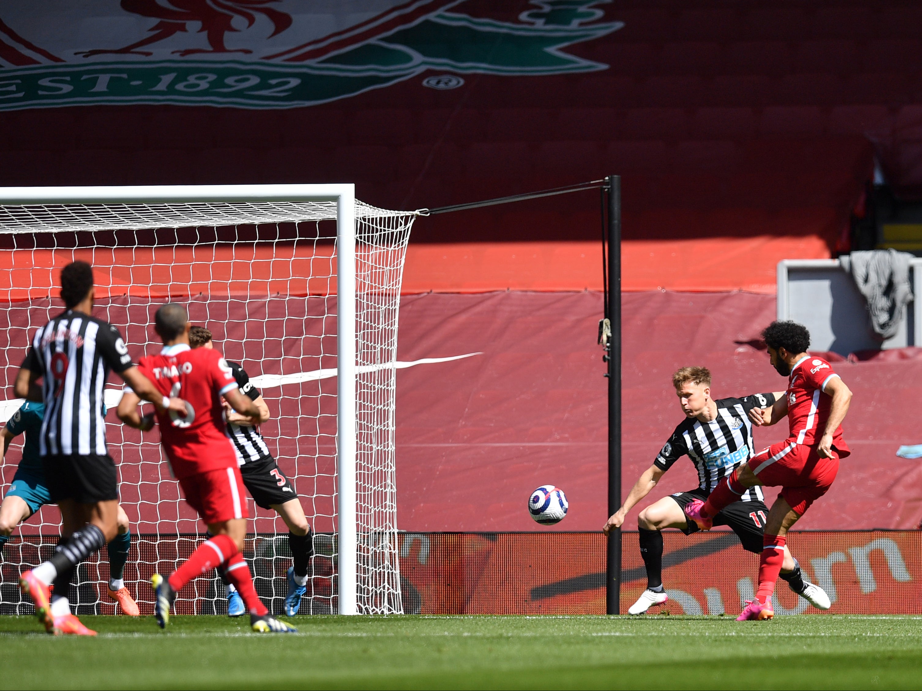 Liverpool forward Mohamed Salah scores