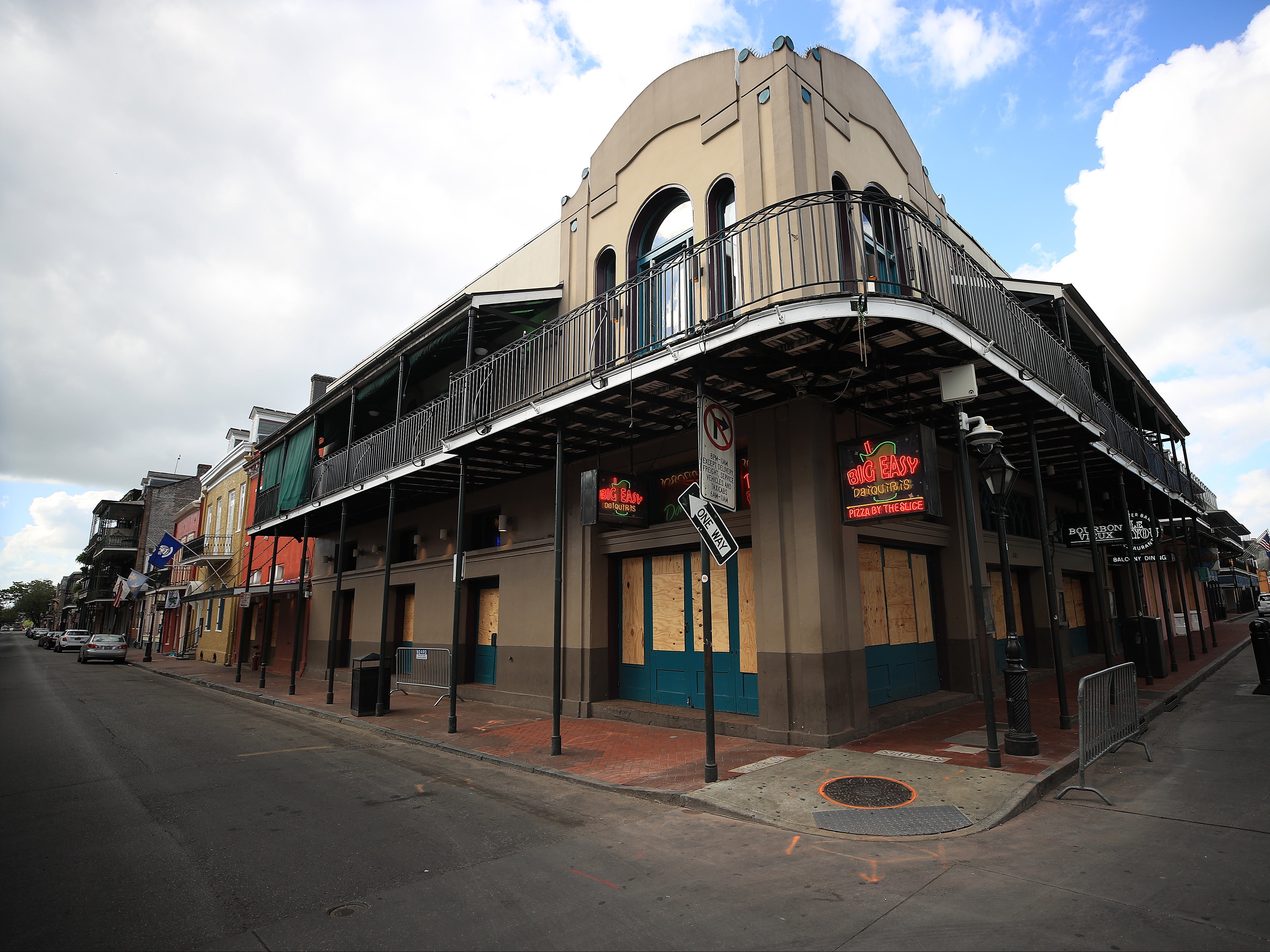 A view of empty Bourbon street in the French Quarter amid the coronavirus (COVID-19) pandemic on March 27, 2020 in New Orleans, Louisiana.