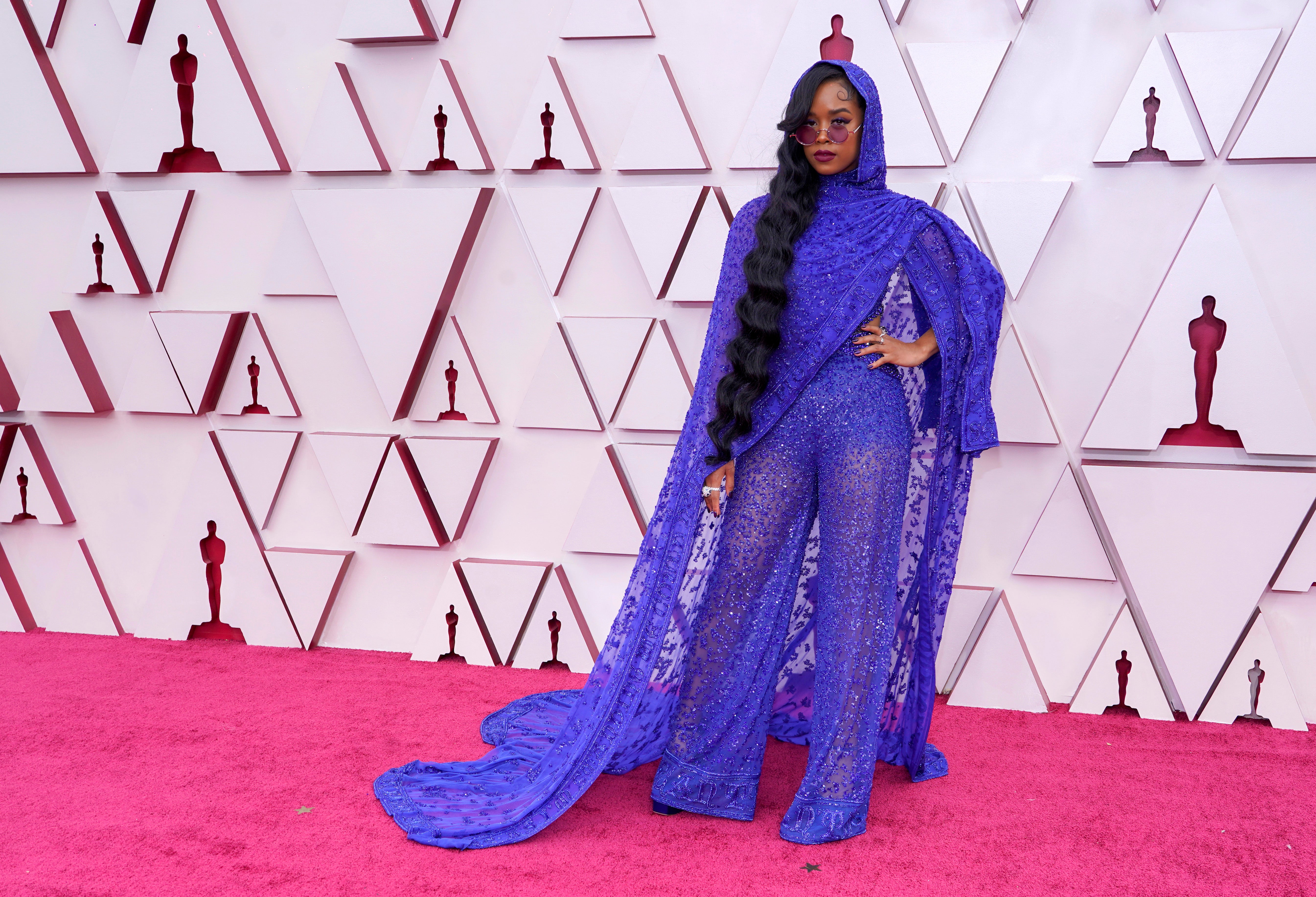 H.E.R attends the 2021 Academy Awards in custom Dundas