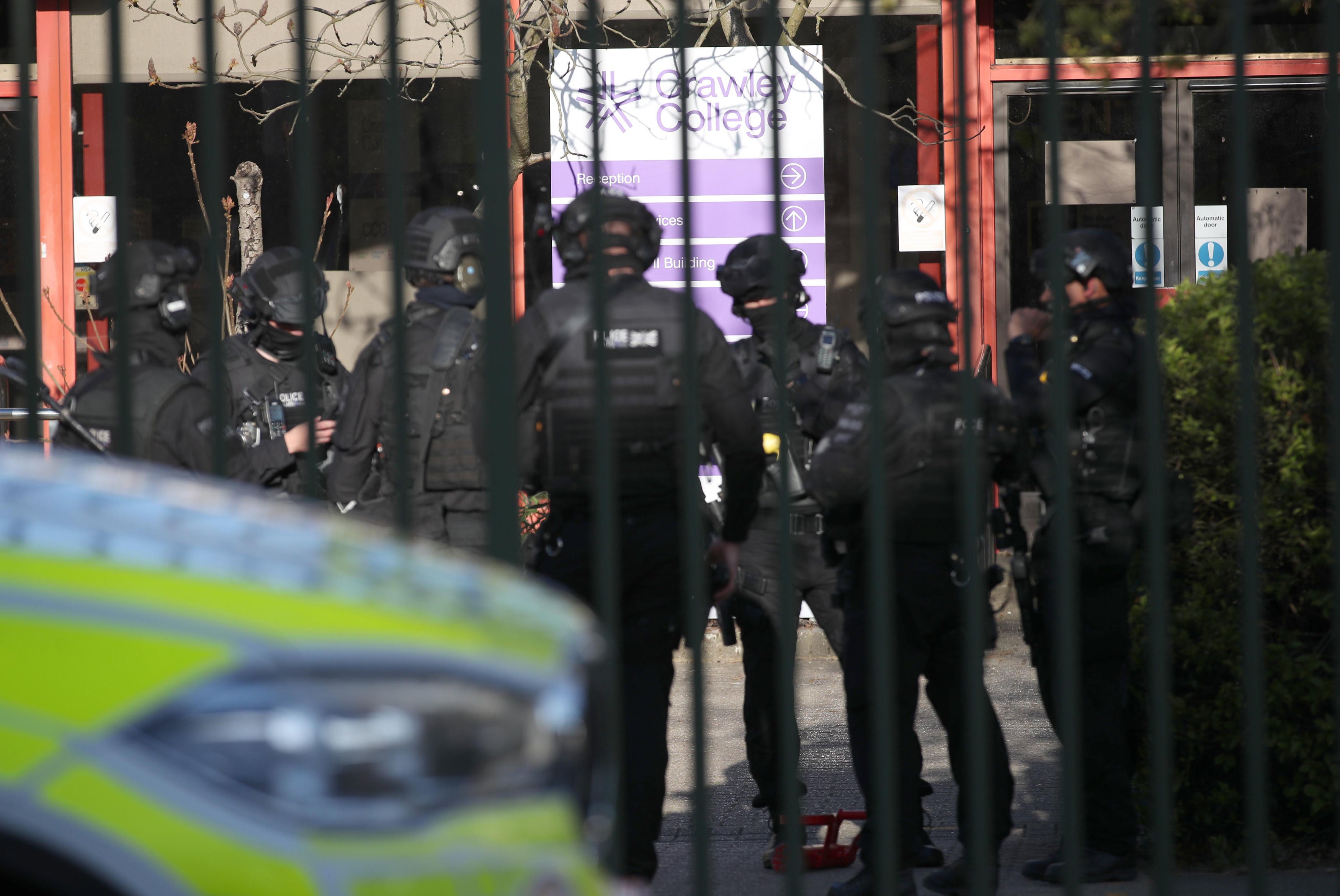 Armed police at Crawley College, Crawley, West Sussex, following "reports of gunshot fire"