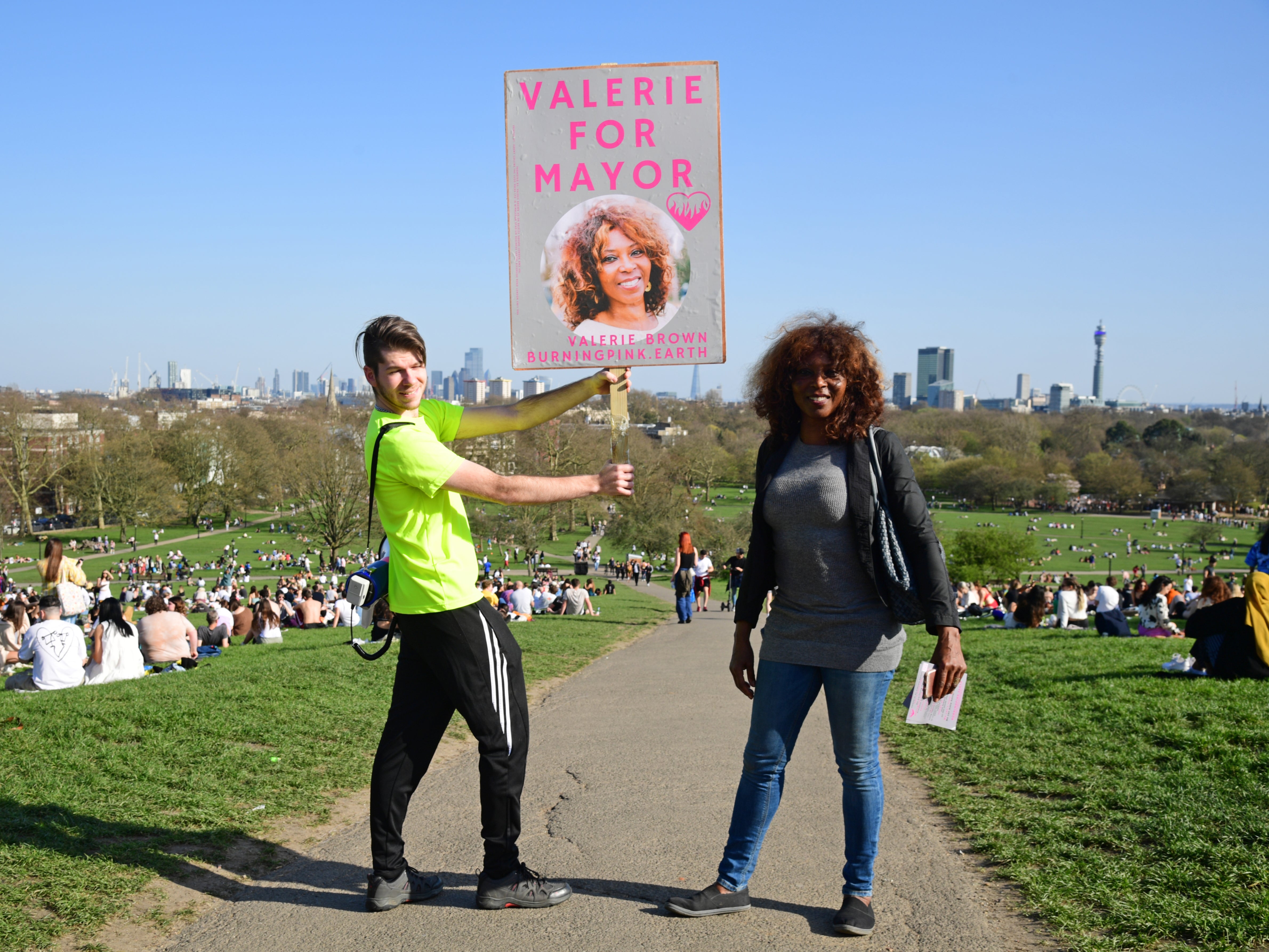 Valerie Brown campaigning on Primrose Hill last month