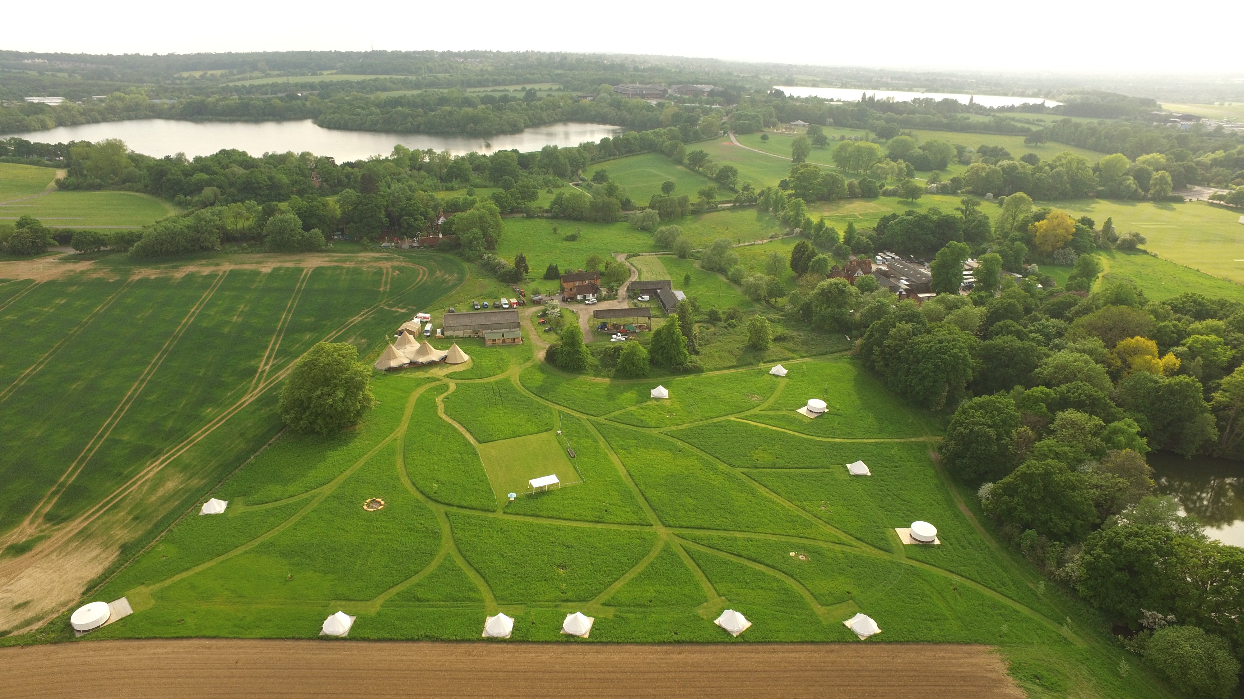 Ariel shot of Home Farm Glamping