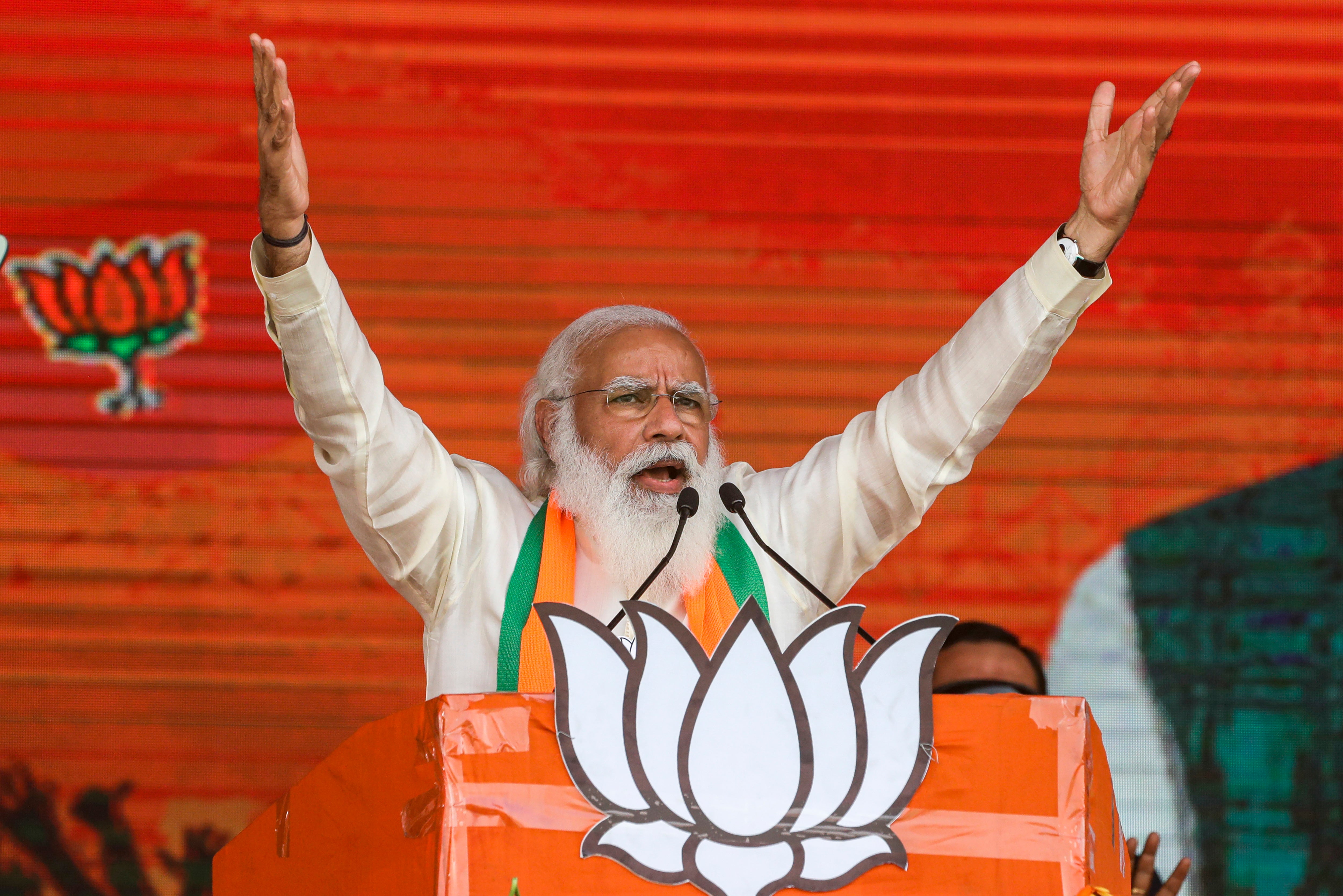 Indian Prime Minister Narendra Modi addresses a public rally in March