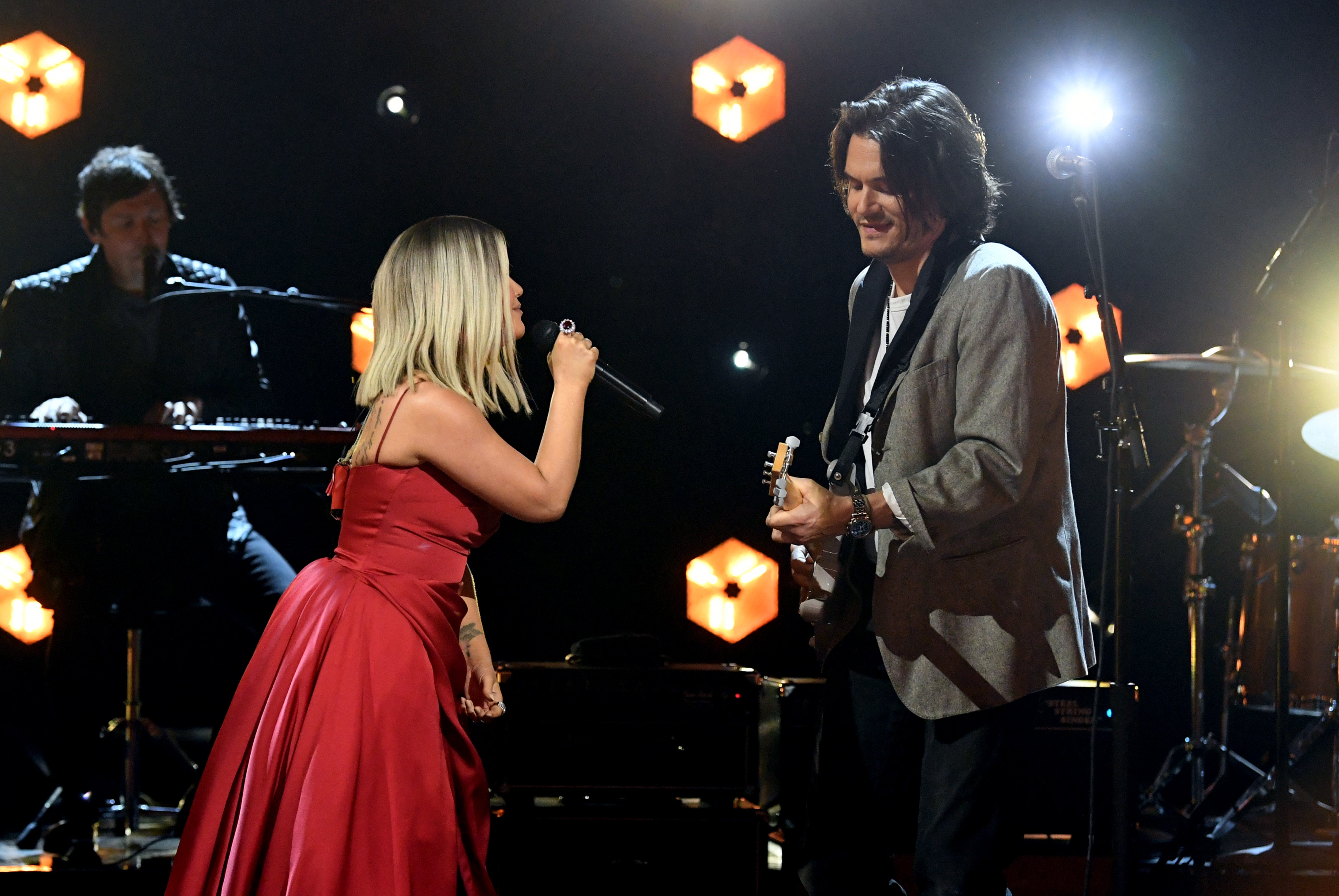 Maren Morris and John Mayer perform at the 2021 Grammys