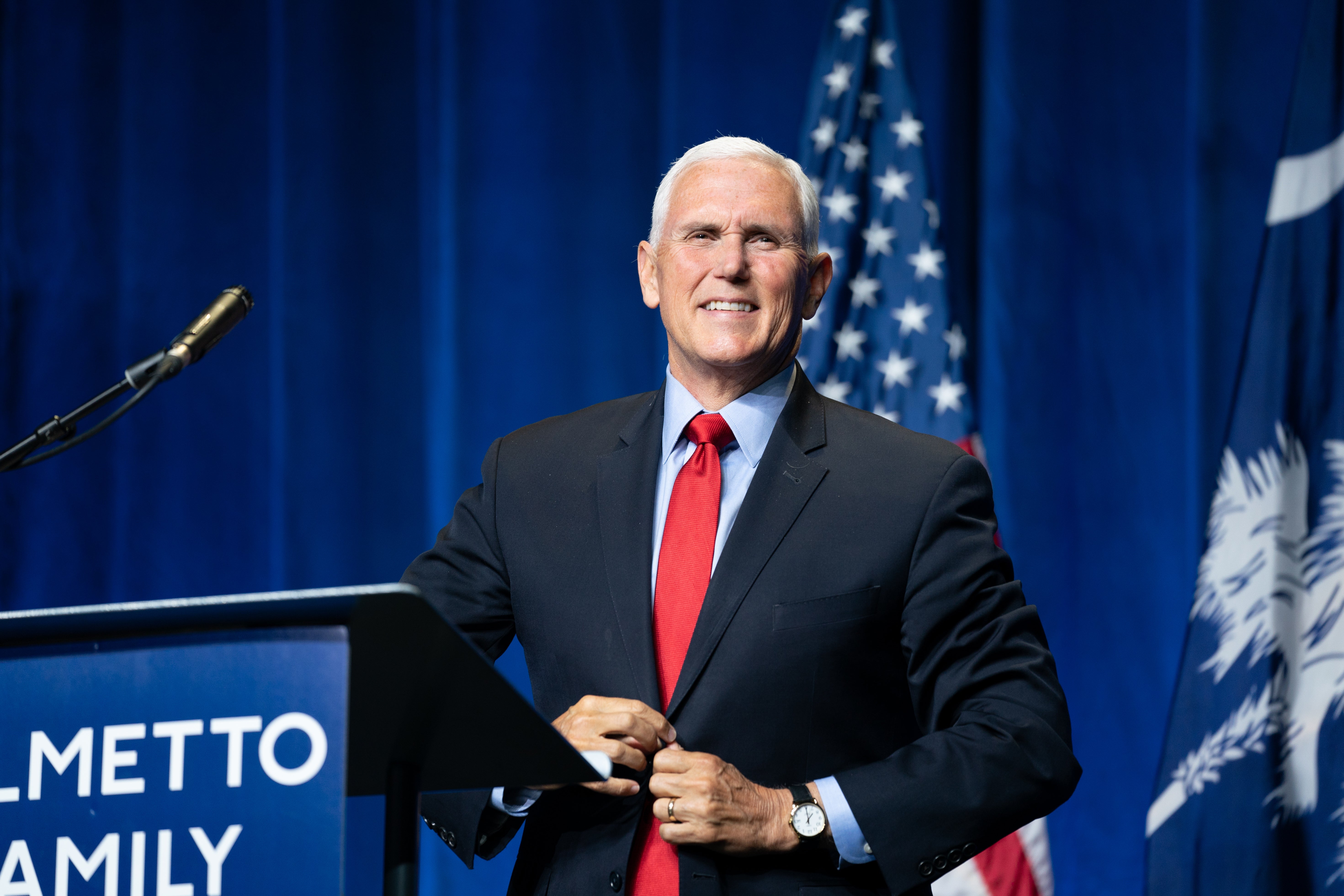 Former Vice President Mike Pence speaks to a crowd during an event sponsored by the Palmetto Family organisation on 29 April, 2021 in Columbia, South Carolina. The address was his first since the end of his vice presidency