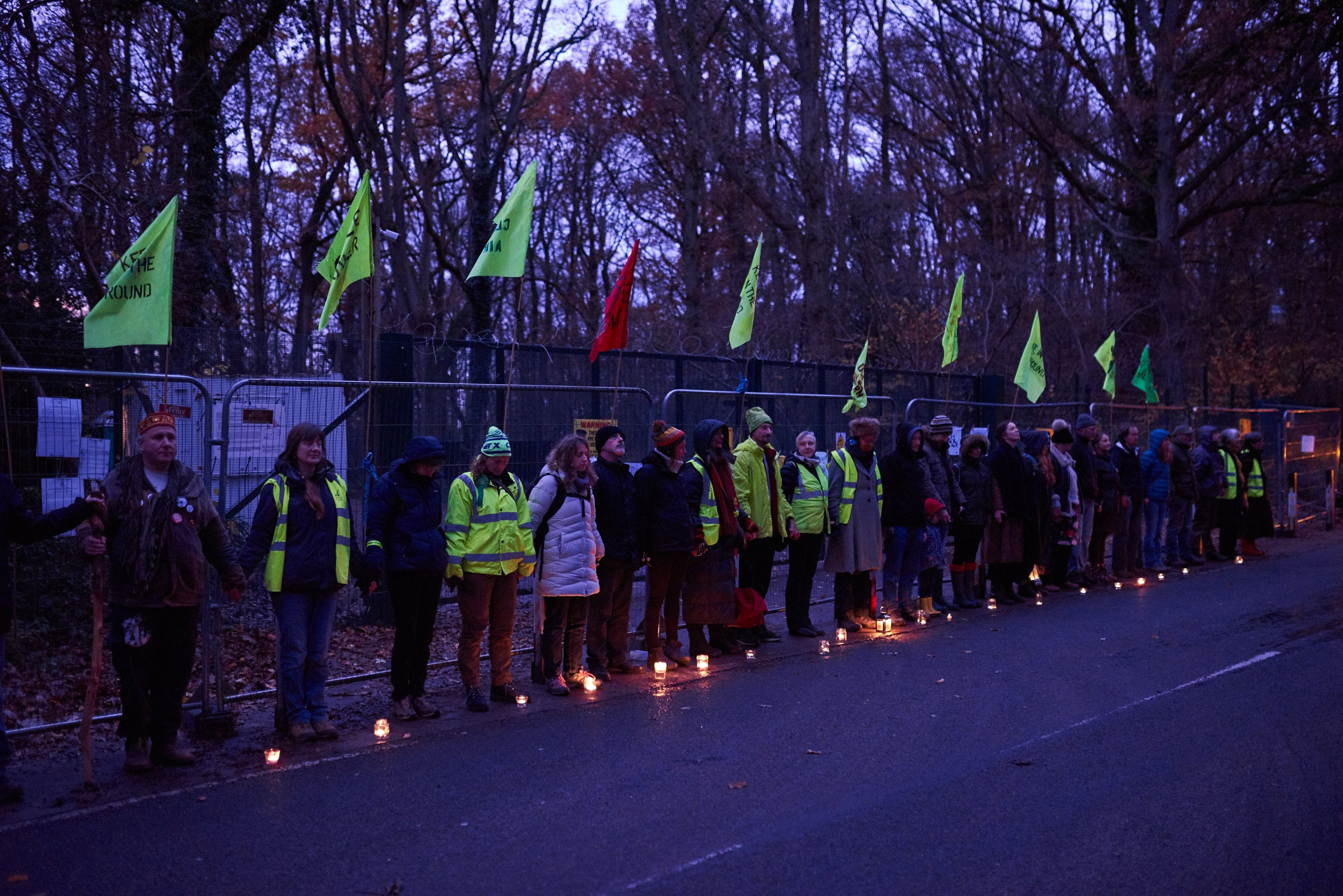 Climate activists protest outside the gates of the Horse Hill oil site in 2019.