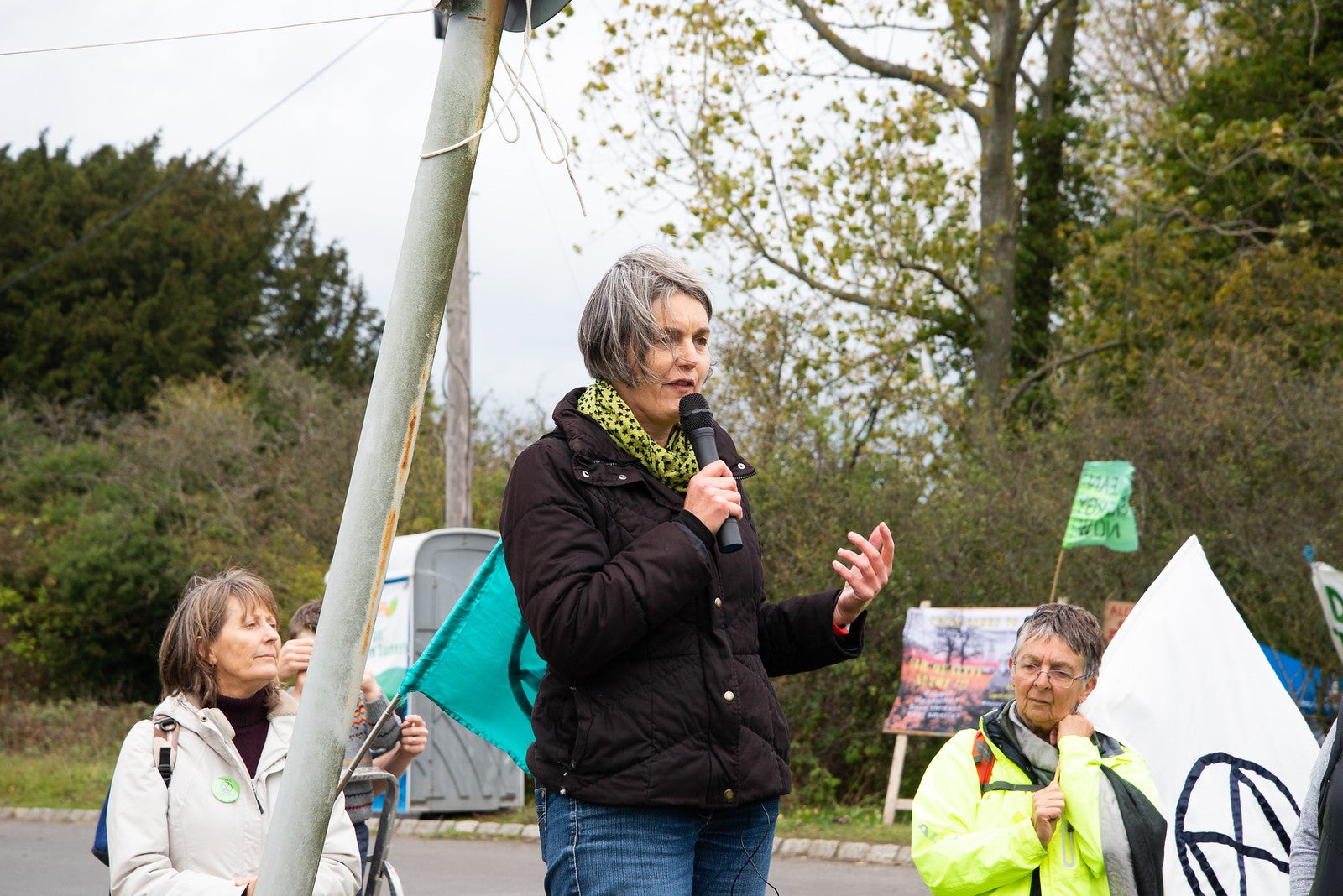 Sarah Finch speaks at a Horse Hill demonstration in October 2019