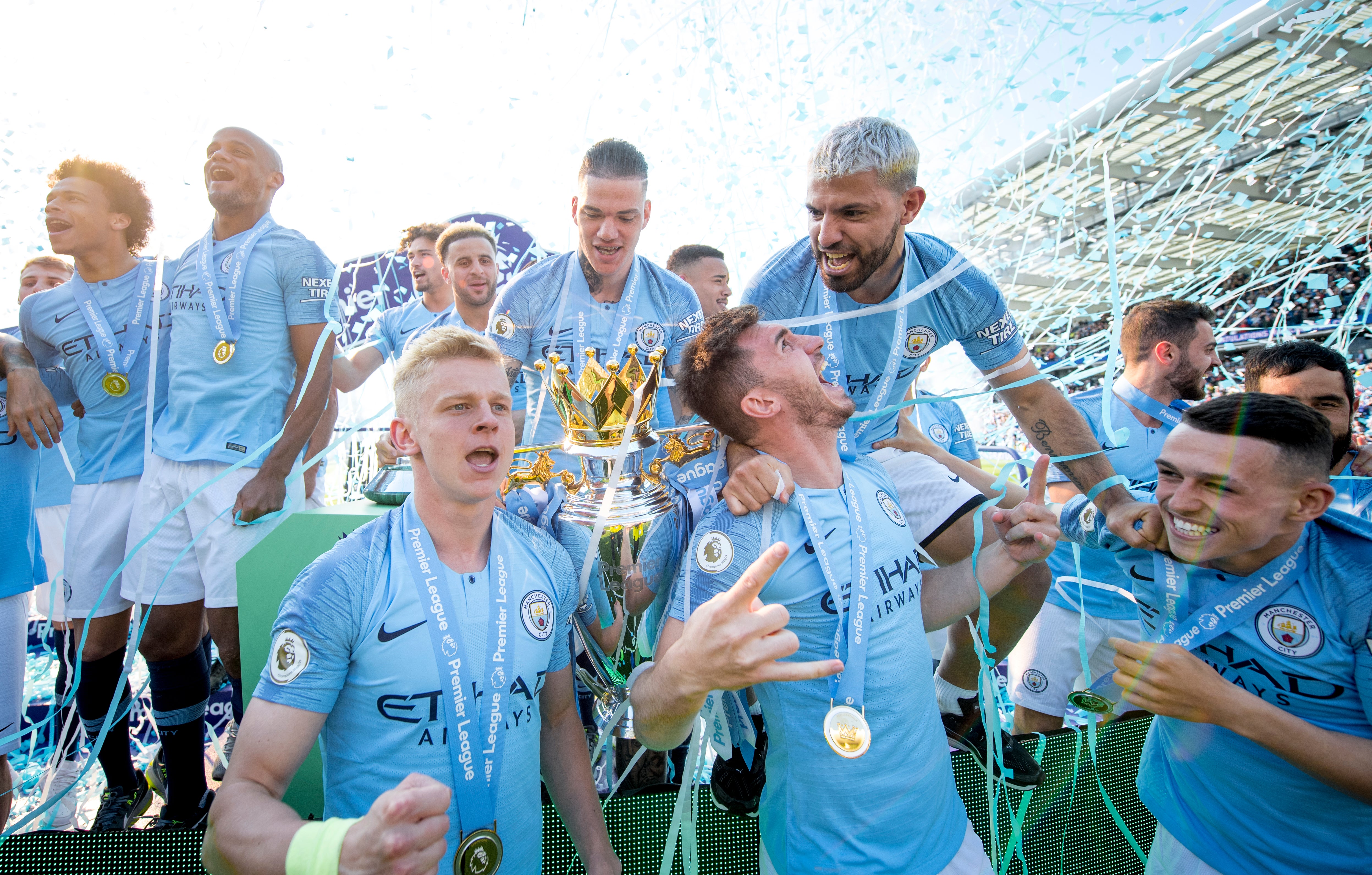 Manchester City players celebrating the title in 2019