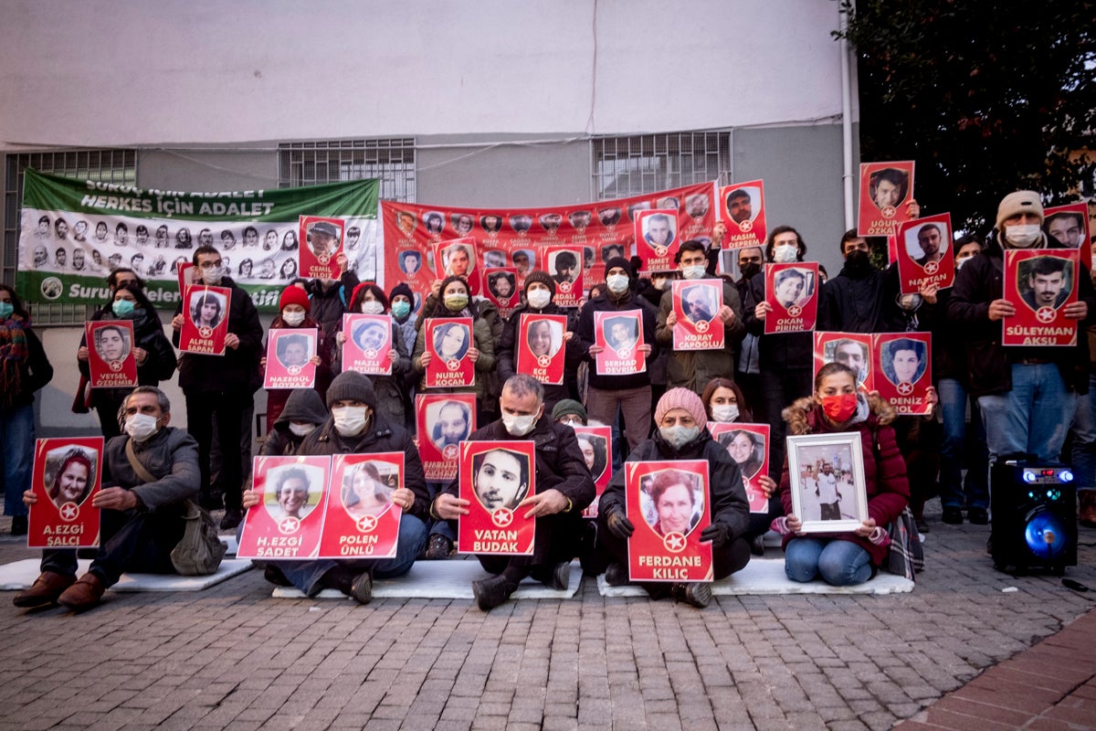 Semsettin Unlu taking part in the monthly demonstration asking the government to prosecute the perpetrators of the Suruc bombing where his daughter was killed