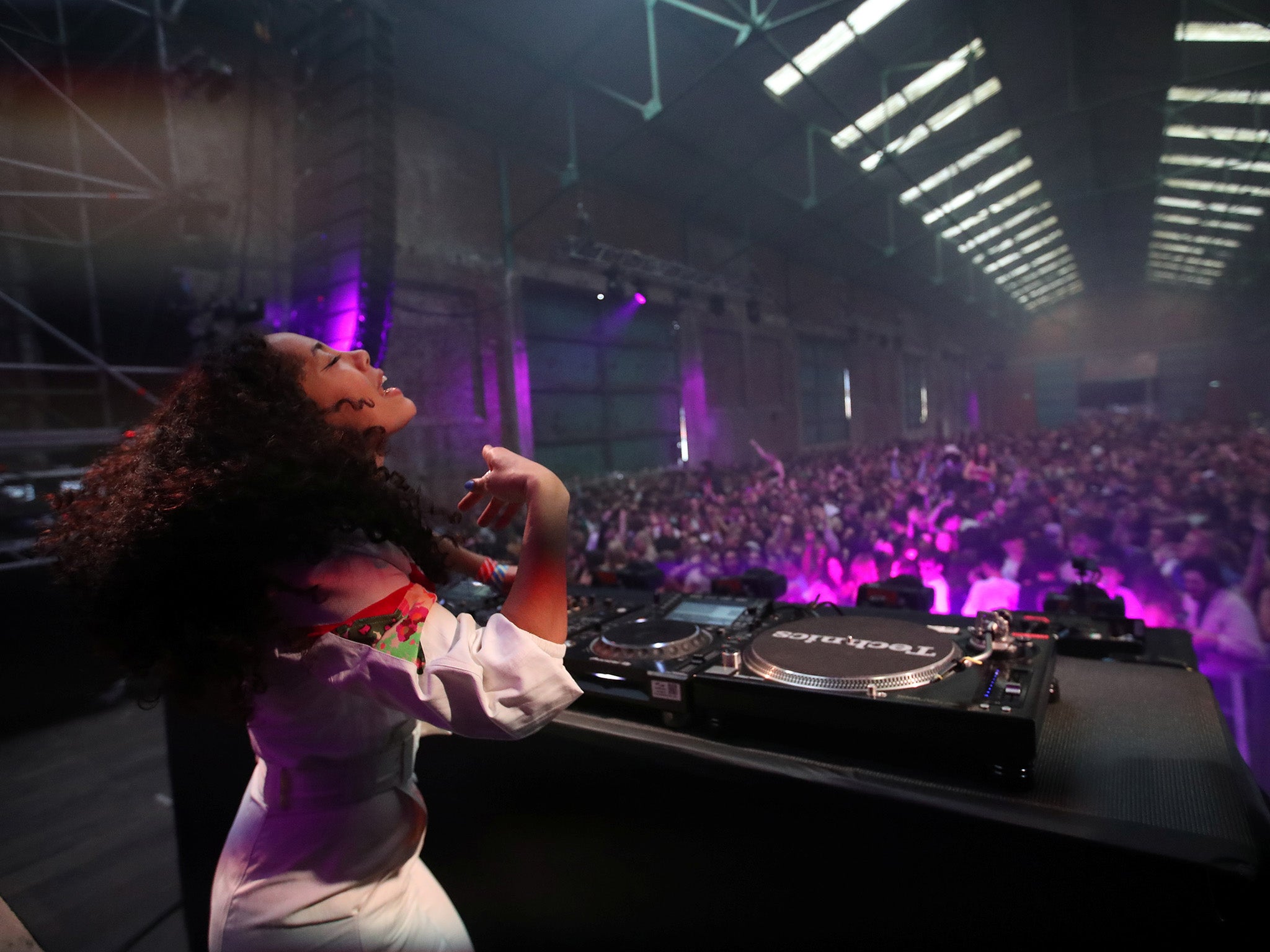 DJ performs at Liverpool’s Bramley Moore Dock on Friday